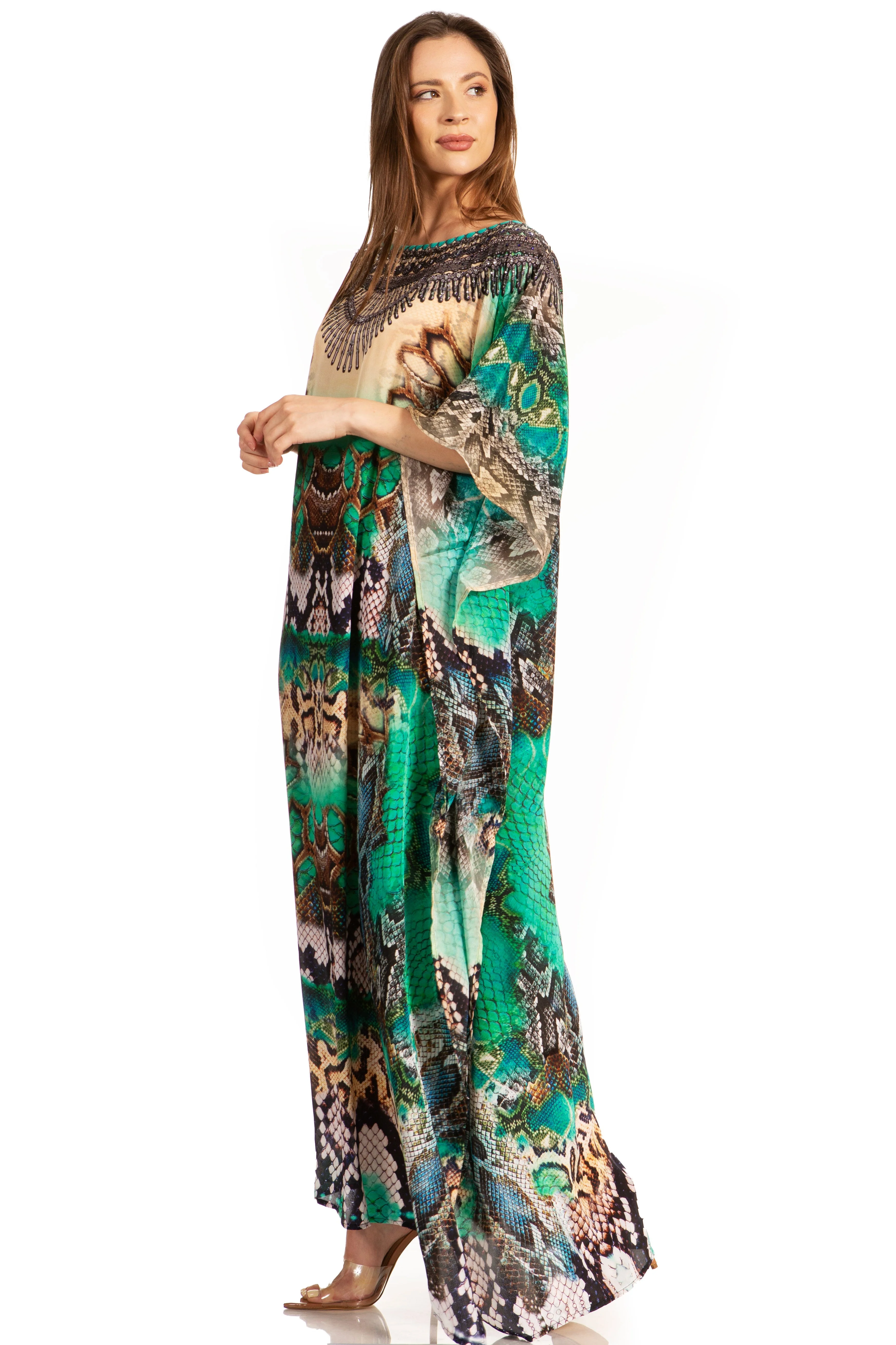 Sakkas Jabari Women's Maxi Short Sleeve Long Beach Kaftan Dress Boho Loose Gown - Image 39