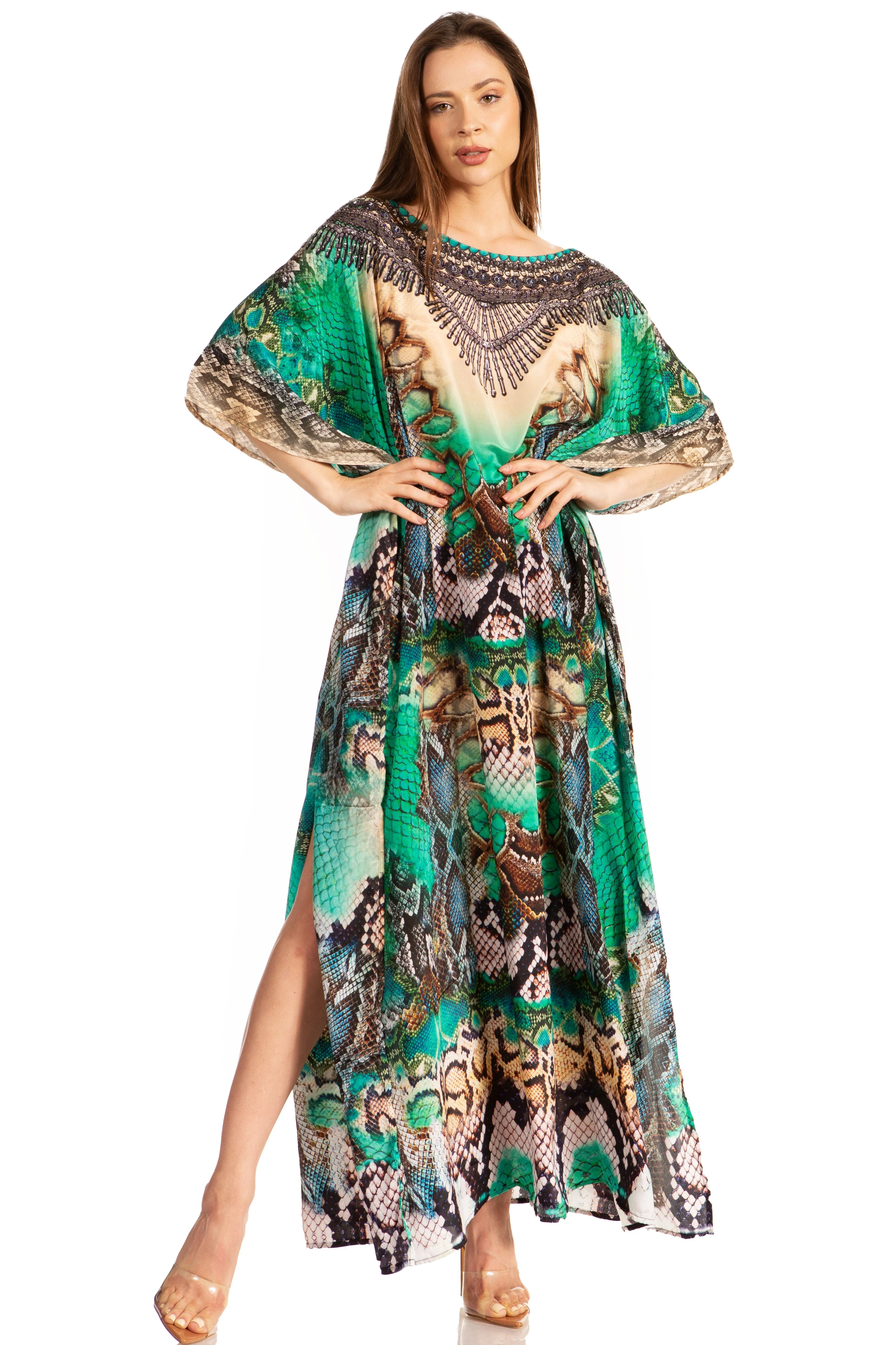 Sakkas Jabari Women's Maxi Short Sleeve Long Beach Kaftan Dress Boho Loose Gown - Image 40