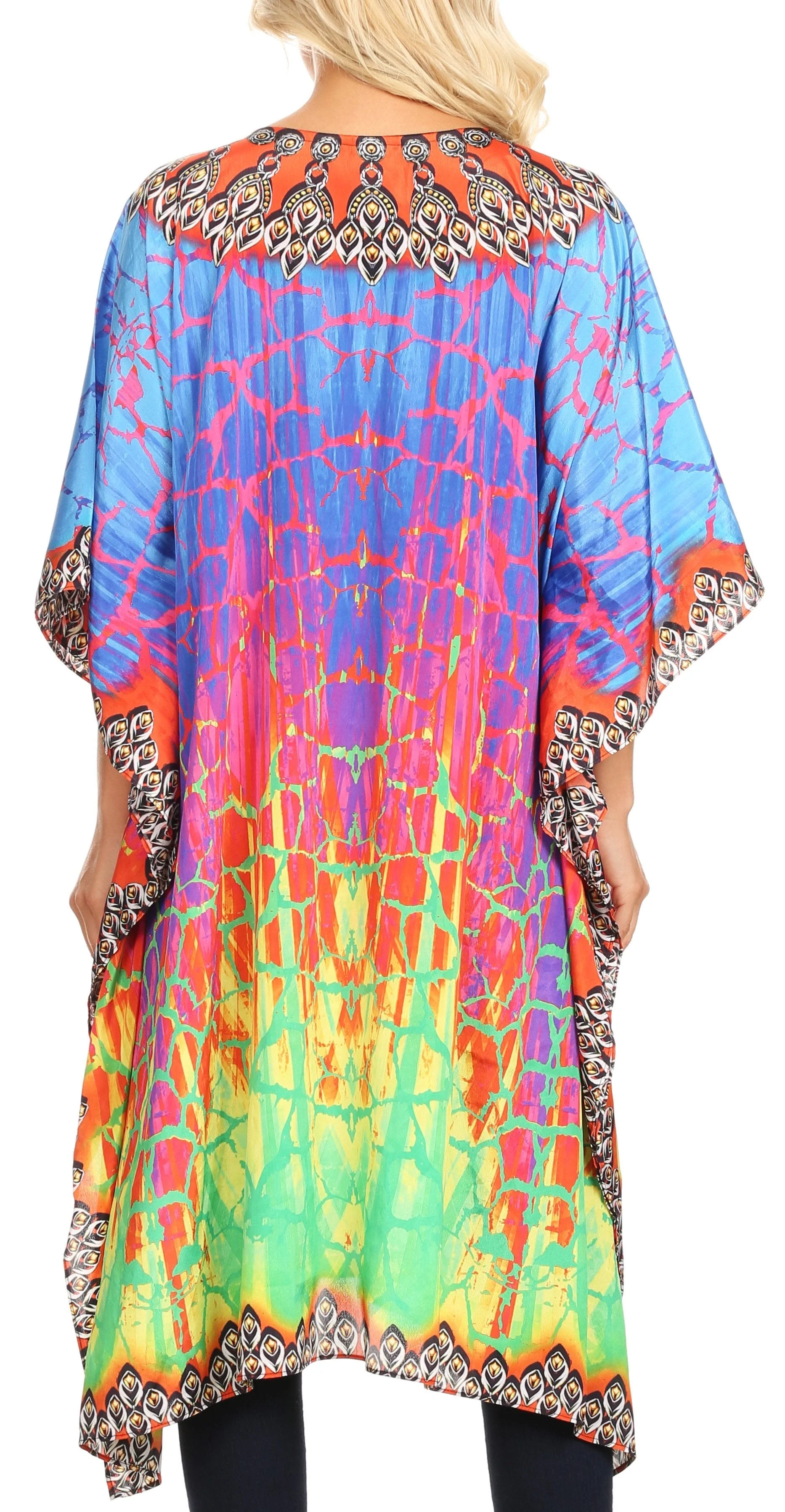 Sakkas Jenni Women's Mid Length Boho Caftan Kaftan Dress Cover up Flowy Rhinestone - Image 12