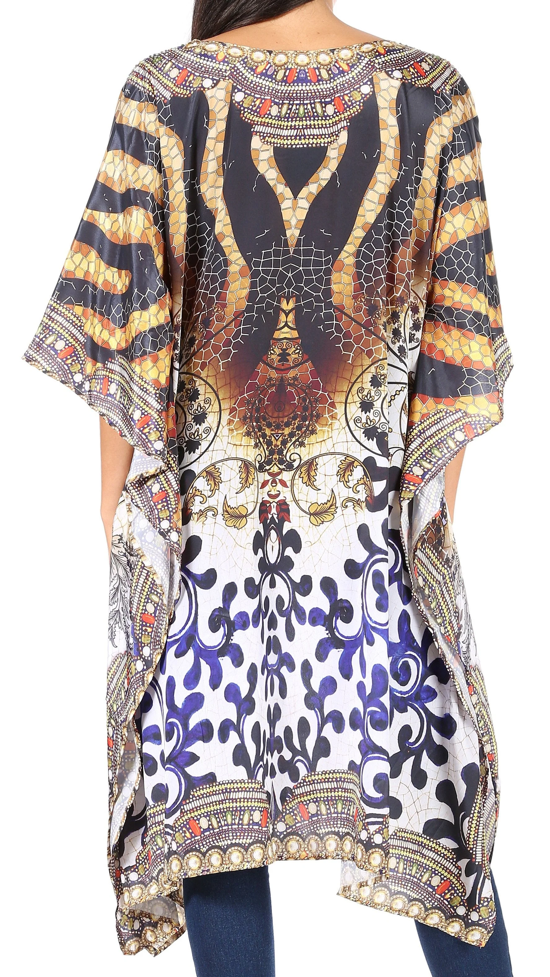 Sakkas Jenni Women's Mid Length Boho Caftan Kaftan Dress Cover up Flowy Rhinestone - Image 17