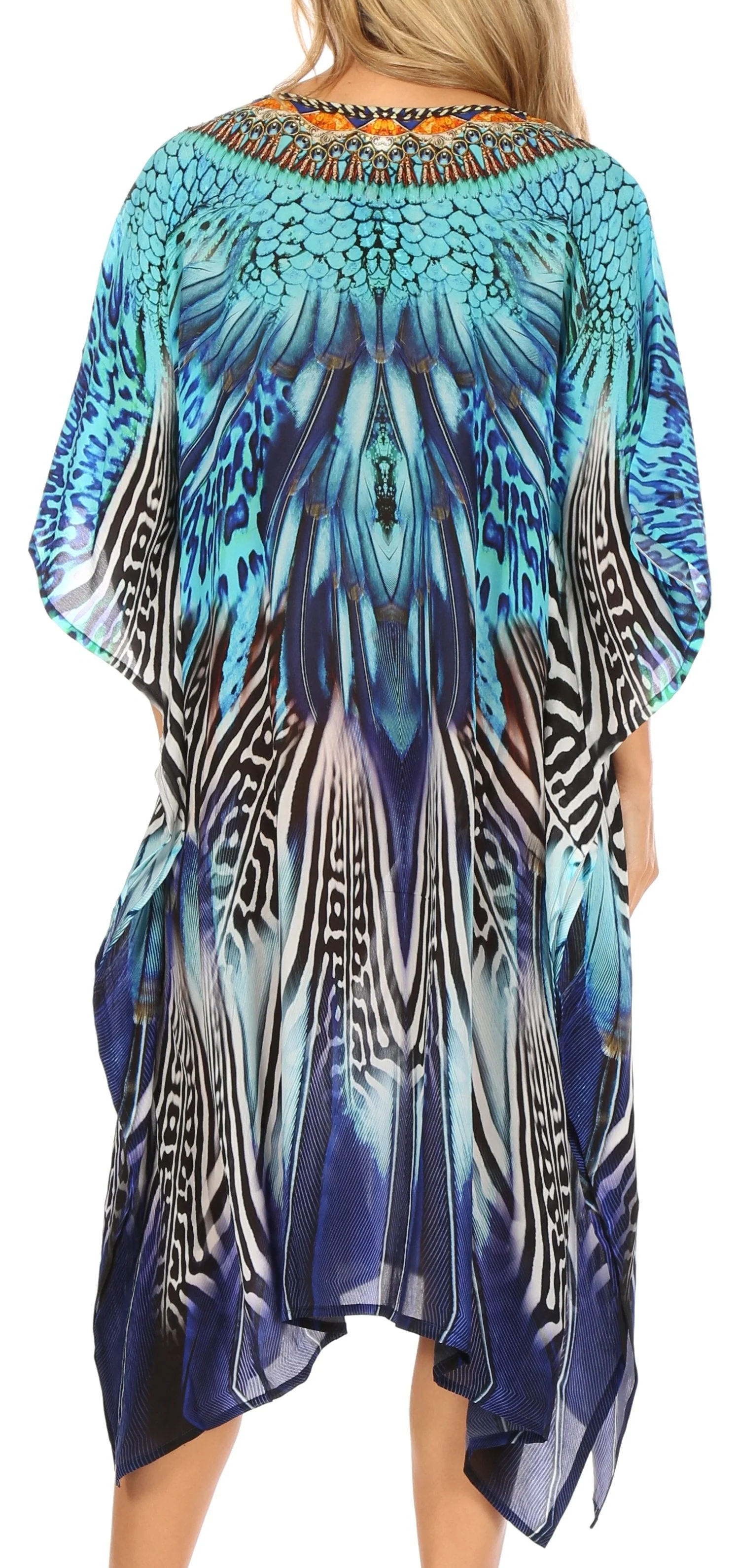Sakkas Jenni Women's Mid Length Boho Caftan Kaftan Dress Cover up Flowy Rhinestone - Image 32