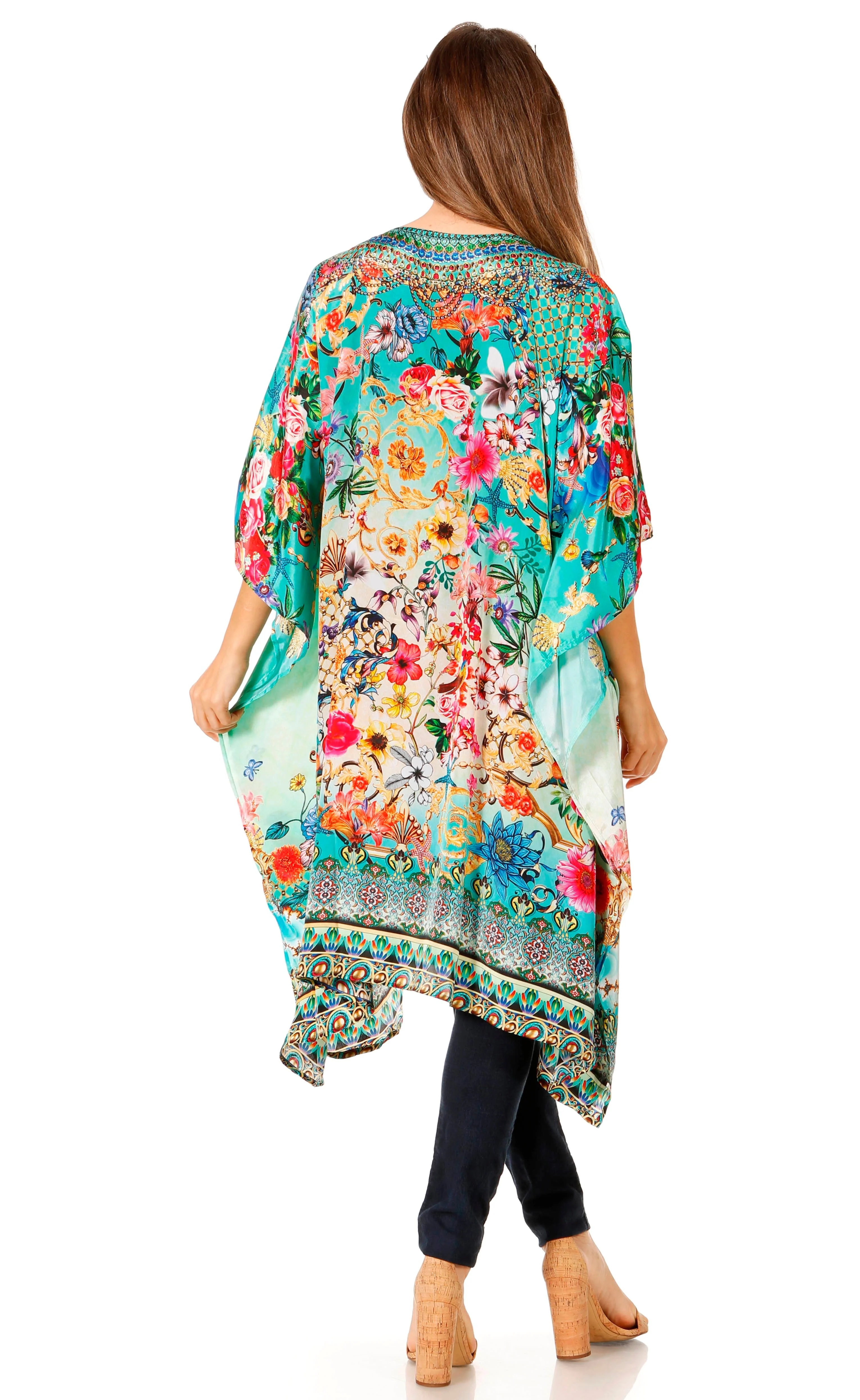 Sakkas Jenni Women's Mid Length Boho Caftan Kaftan Dress Cover up Flowy Rhinestone - Image 37
