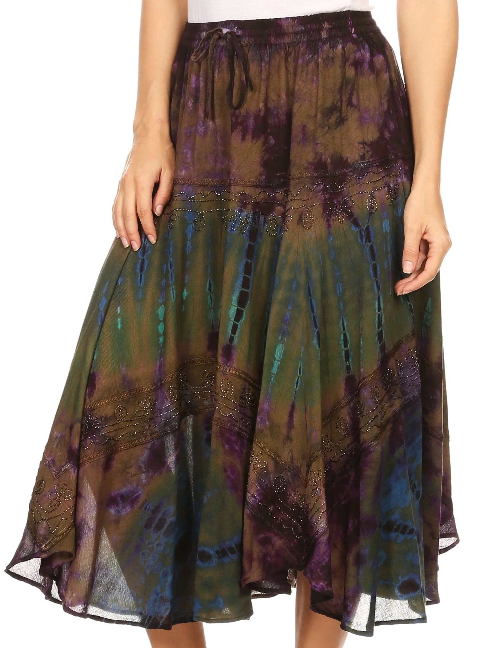 Sakkas Justina Womens Dance Midi Full Circle Tie-dye Skirt with Elastic Waist - Image 18