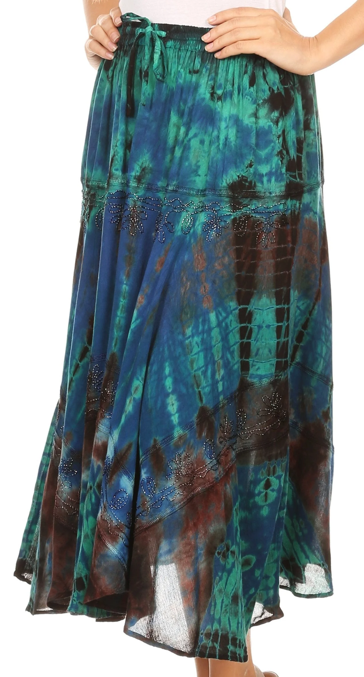 Sakkas Justina Womens Dance Midi Full Circle Tie-dye Skirt with Elastic Waist - Image 3