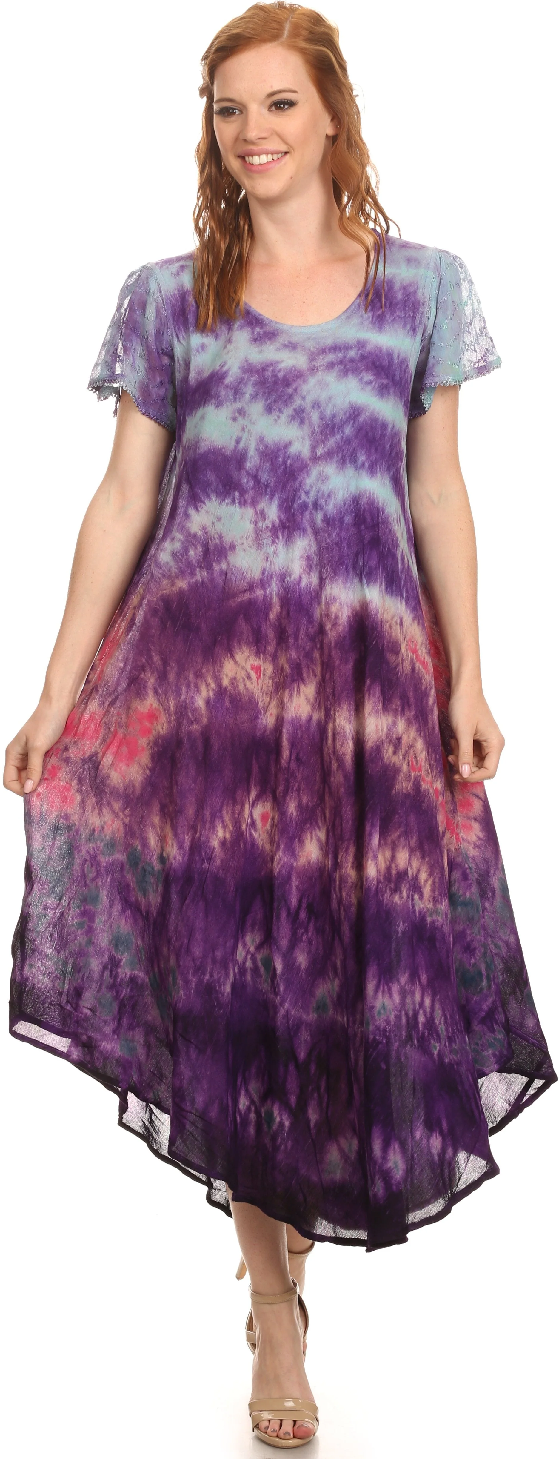 Sakkas Kaylaye Long Tie Dye Ombre Embroidered Cap Sleeve Caftan Dress / Cover Up - Image 20