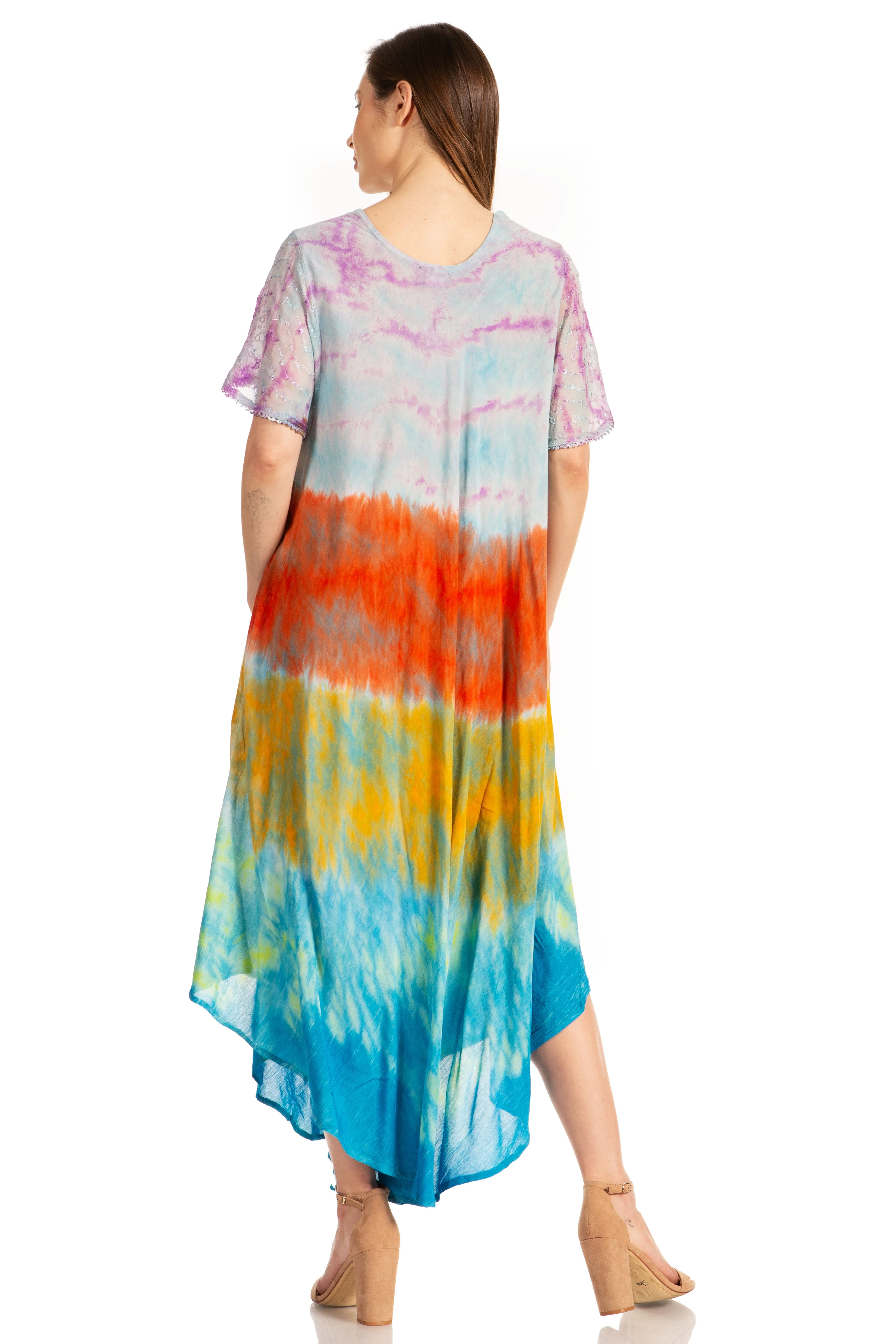 Sakkas Kaylaye Long Tie Dye Ombre Embroidered Cap Sleeve Caftan Dress / Cover Up - Image 22