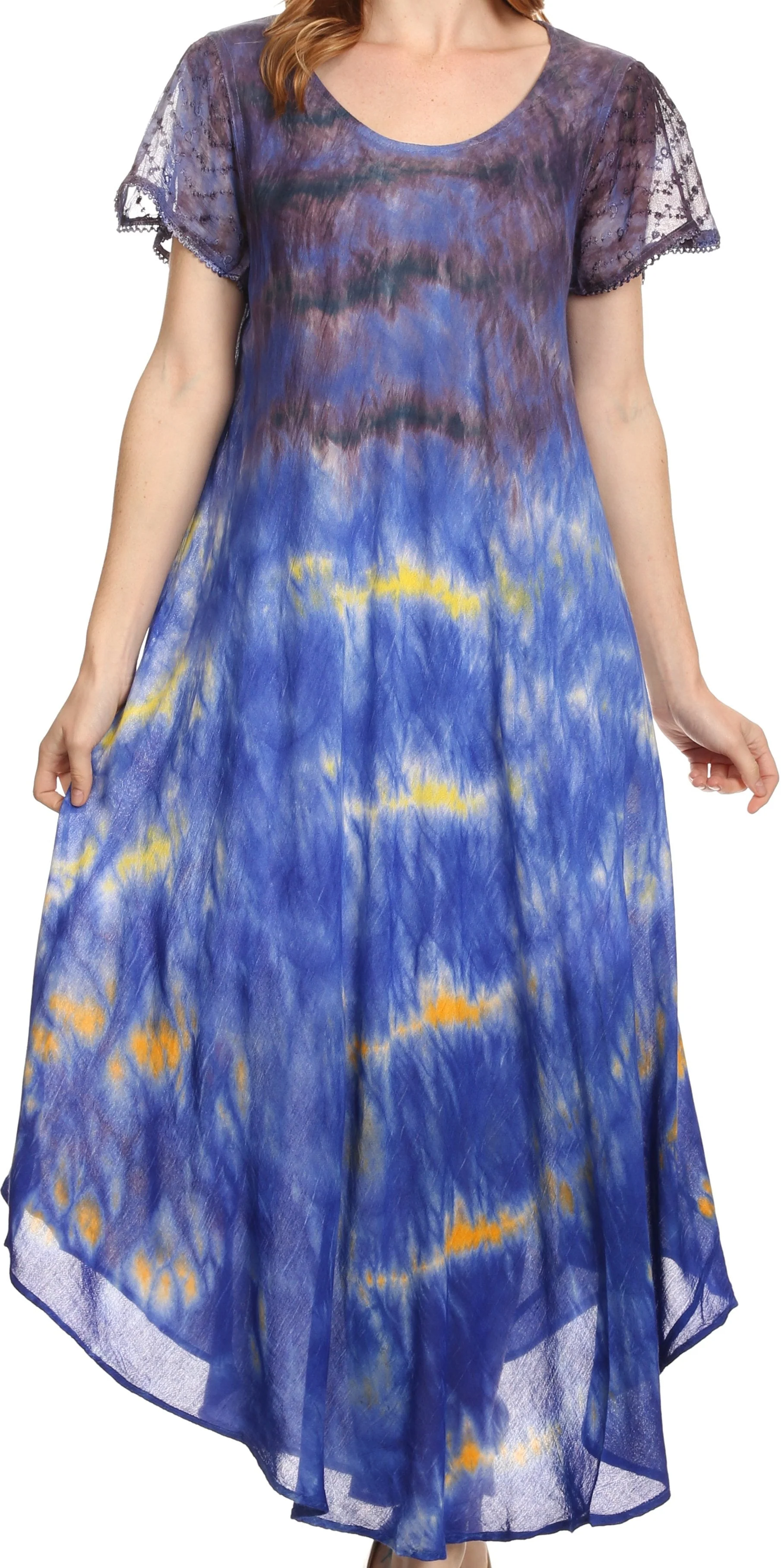 Sakkas Kaylaye Long Tie Dye Ombre Embroidered Cap Sleeve Caftan Dress / Cover Up - Image 26