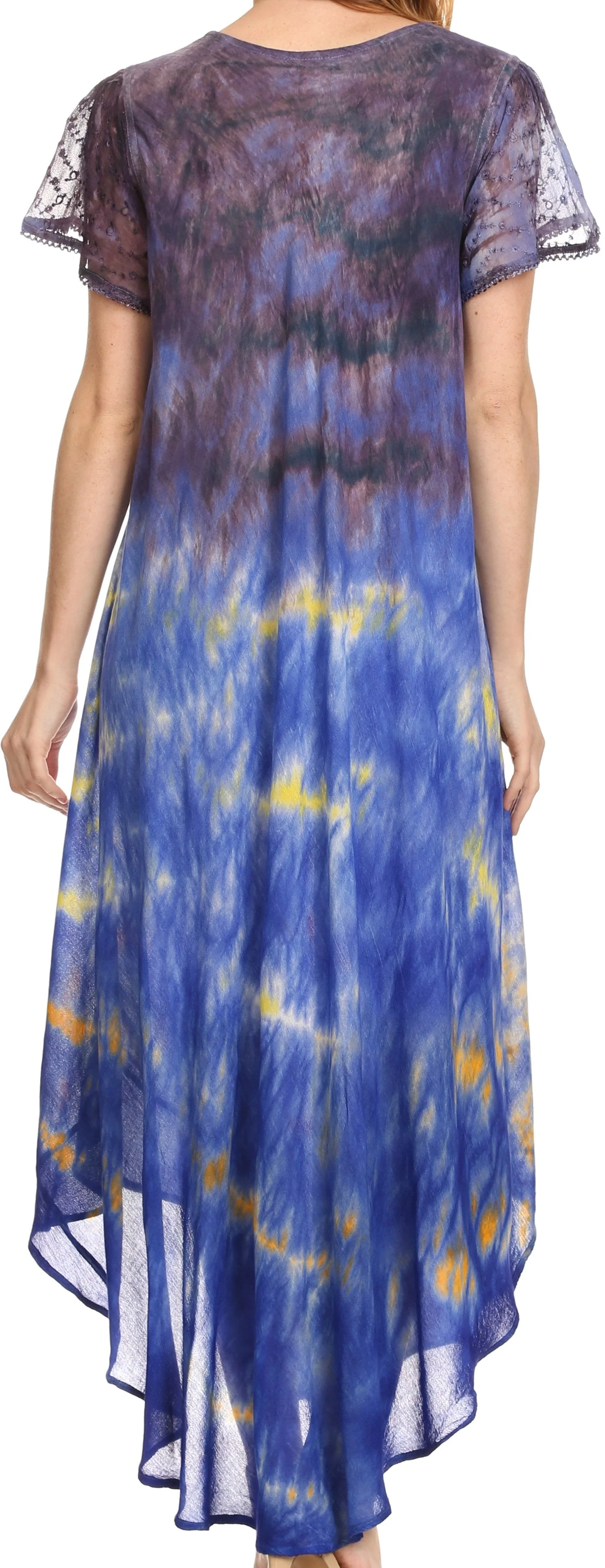 Sakkas Kaylaye Long Tie Dye Ombre Embroidered Cap Sleeve Caftan Dress / Cover Up - Image 27
