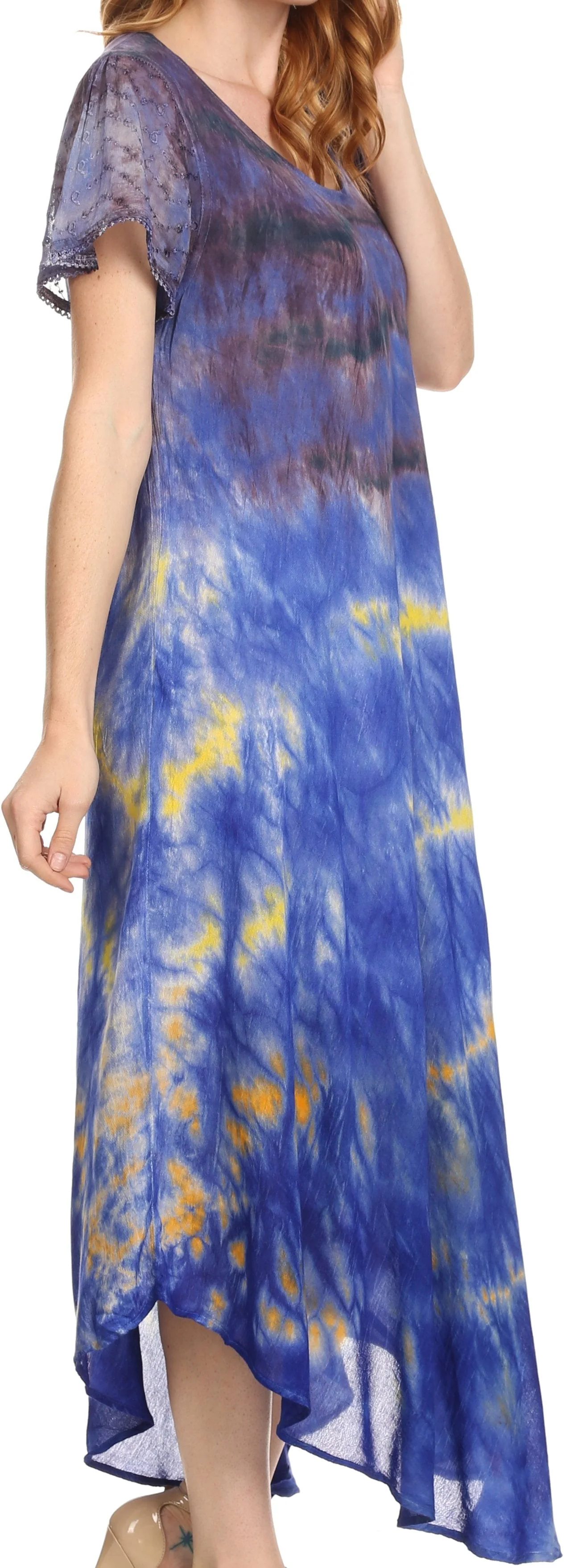 Sakkas Kaylaye Long Tie Dye Ombre Embroidered Cap Sleeve Caftan Dress / Cover Up - Image 28