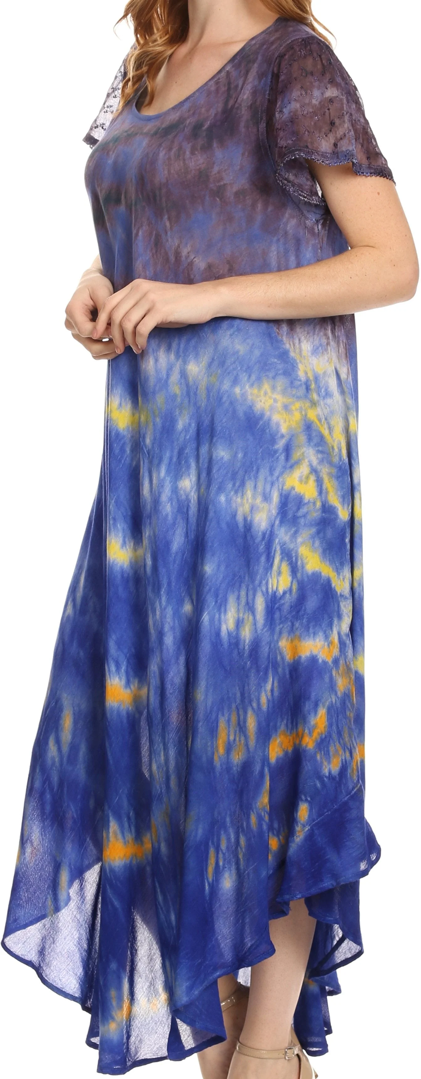 Sakkas Kaylaye Long Tie Dye Ombre Embroidered Cap Sleeve Caftan Dress / Cover Up - Image 29