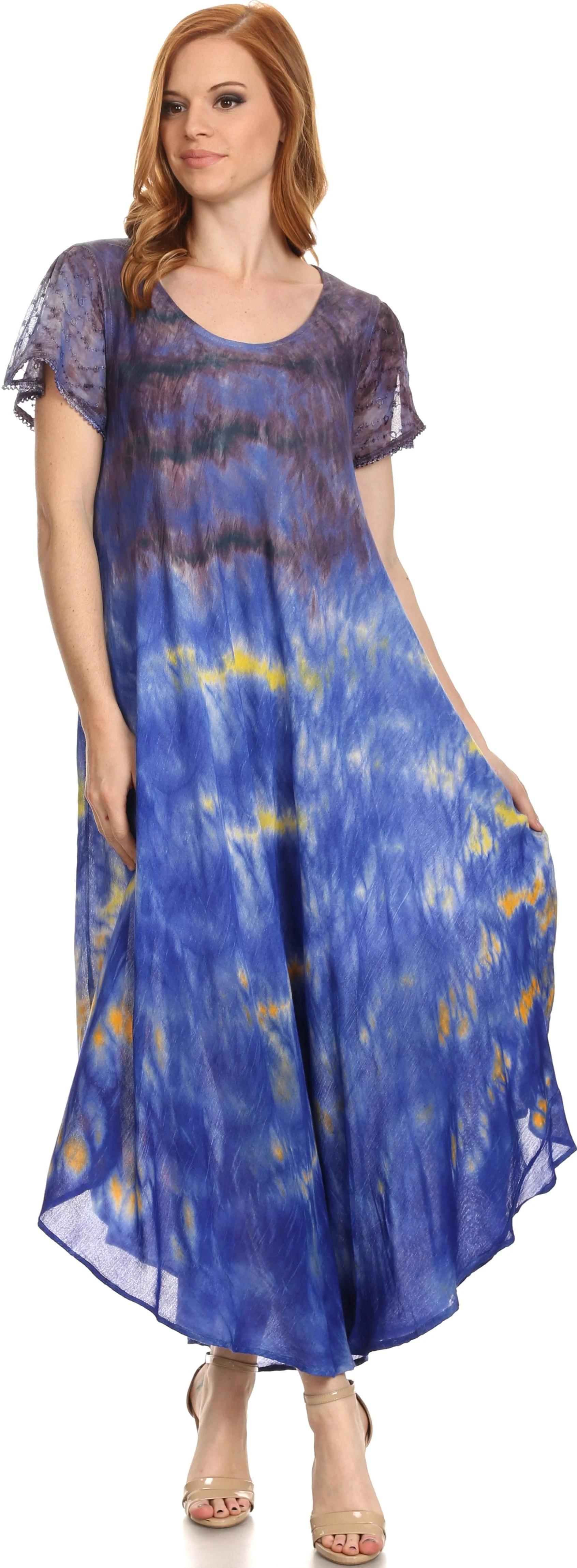 Sakkas Kaylaye Long Tie Dye Ombre Embroidered Cap Sleeve Caftan Dress / Cover Up - Image 30