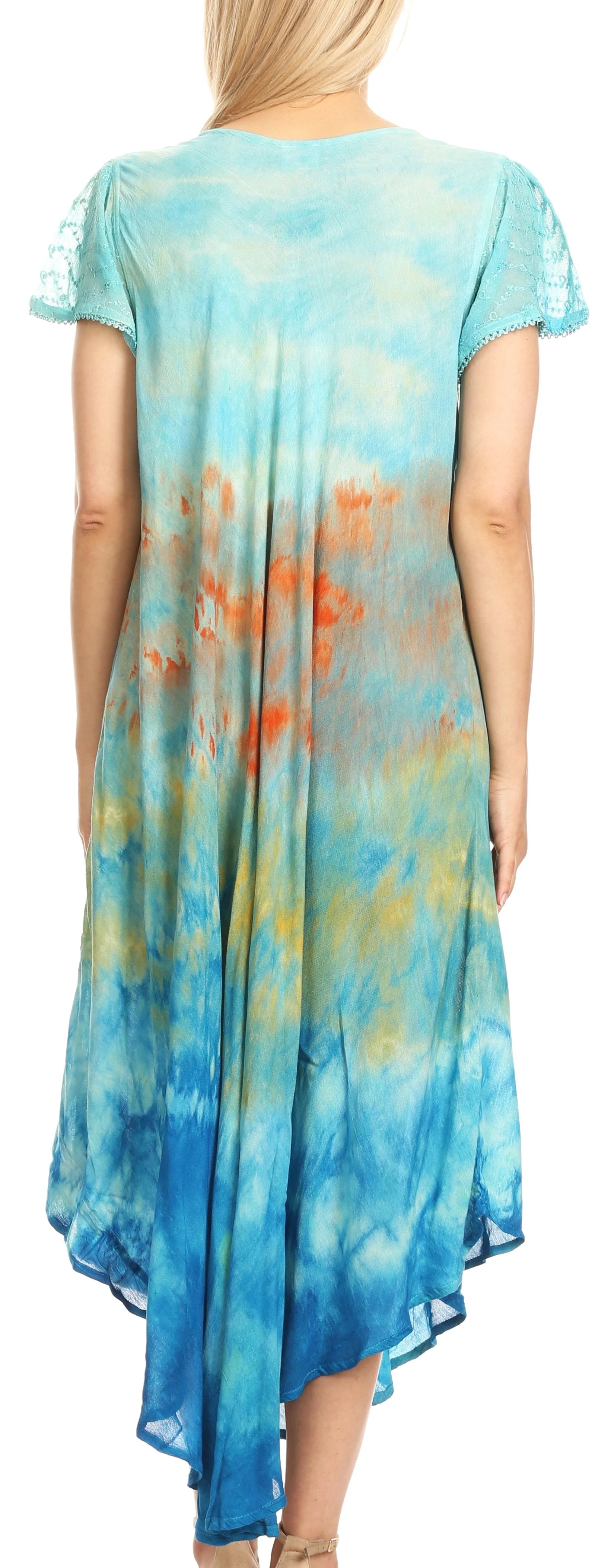 Sakkas Kaylaye Long Tie Dye Ombre Embroidered Cap Sleeve Caftan Dress / Cover Up - Image 32