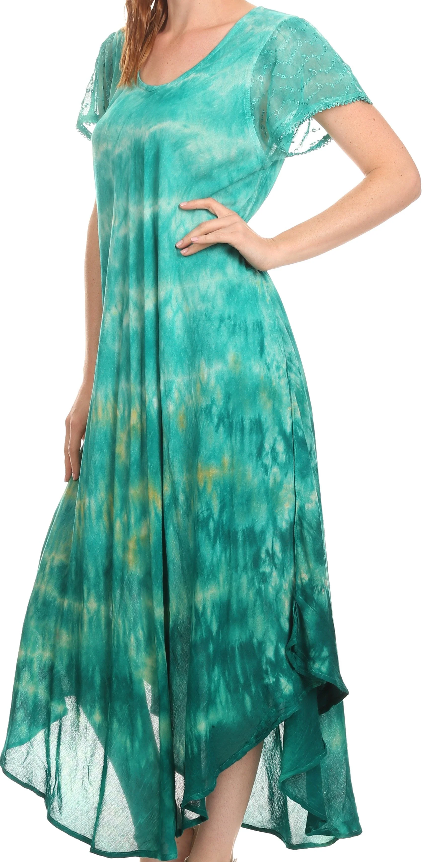Sakkas Kaylaye Long Tie Dye Ombre Embroidered Cap Sleeve Caftan Dress / Cover Up - Image 4
