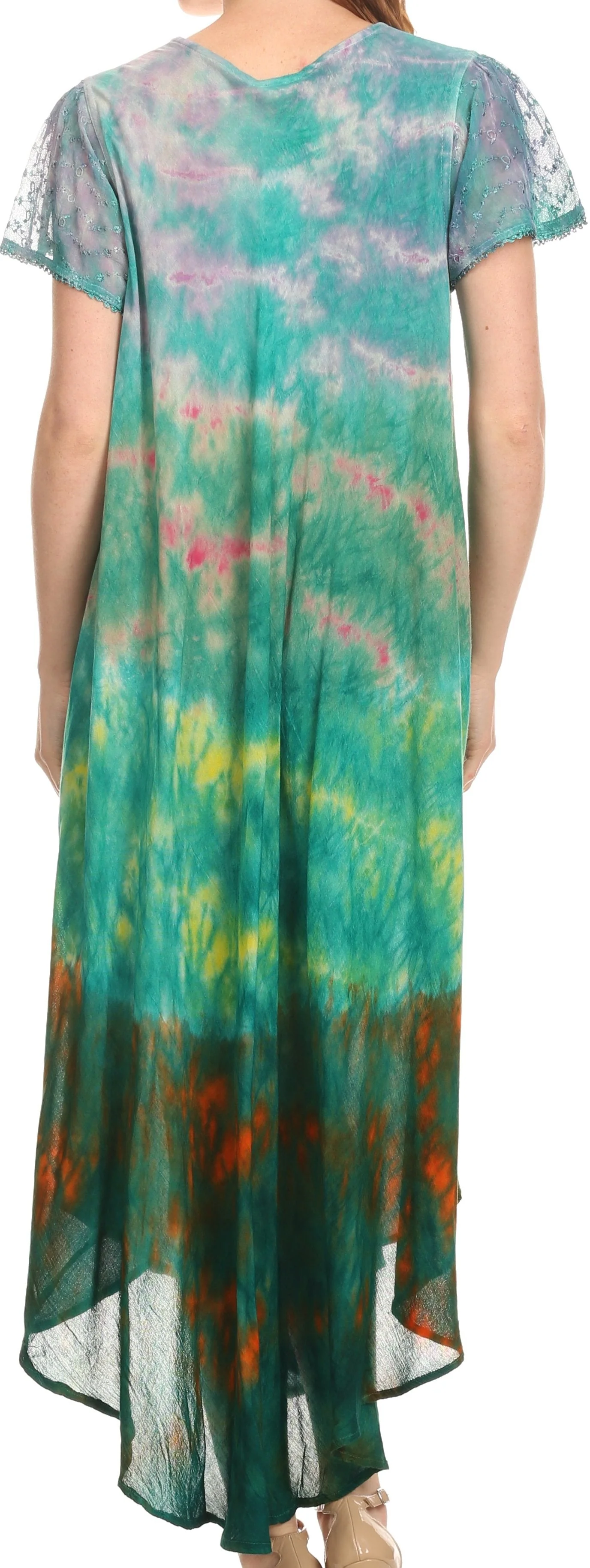 Sakkas Kaylaye Long Tie Dye Ombre Embroidered Cap Sleeve Caftan Dress / Cover Up - Image 7