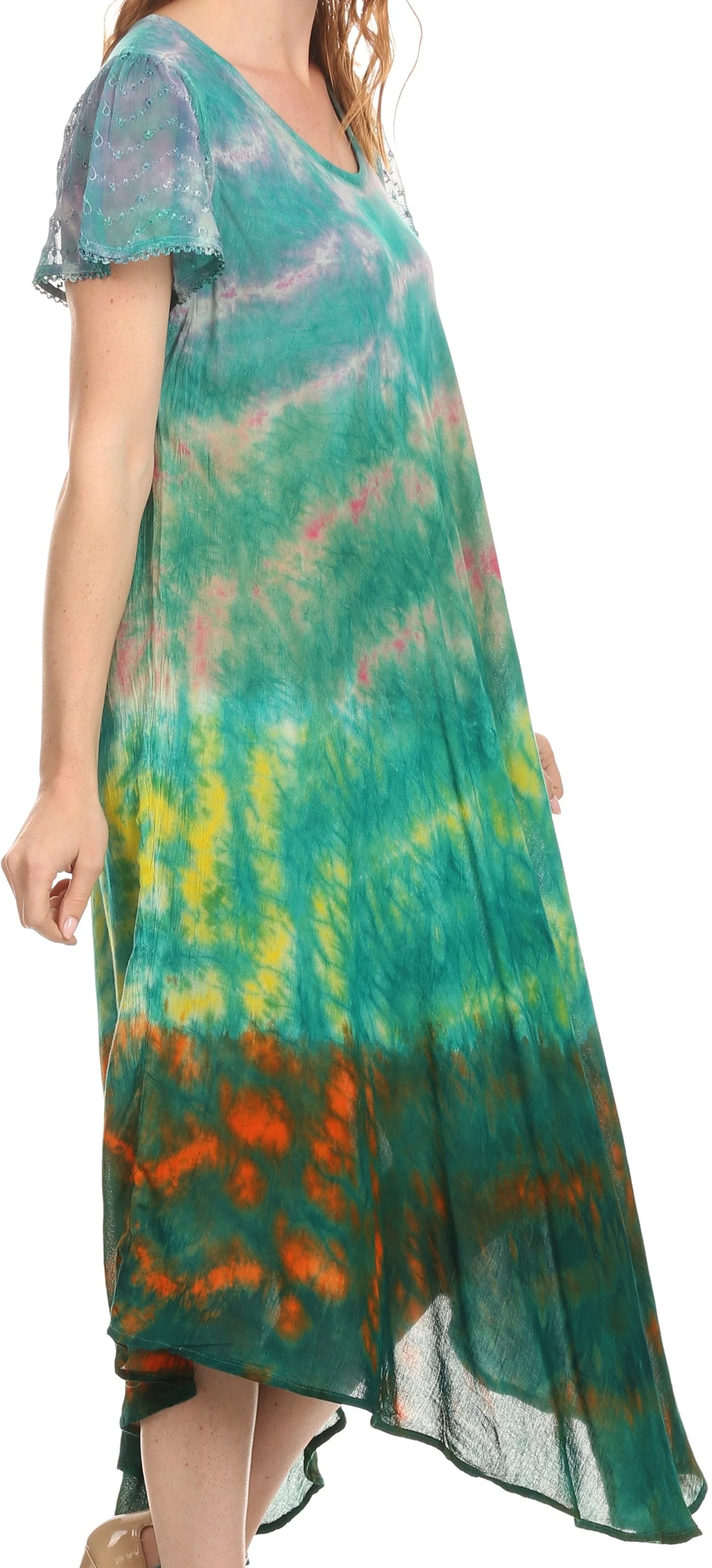 Sakkas Kaylaye Long Tie Dye Ombre Embroidered Cap Sleeve Caftan Dress / Cover Up - Image 8