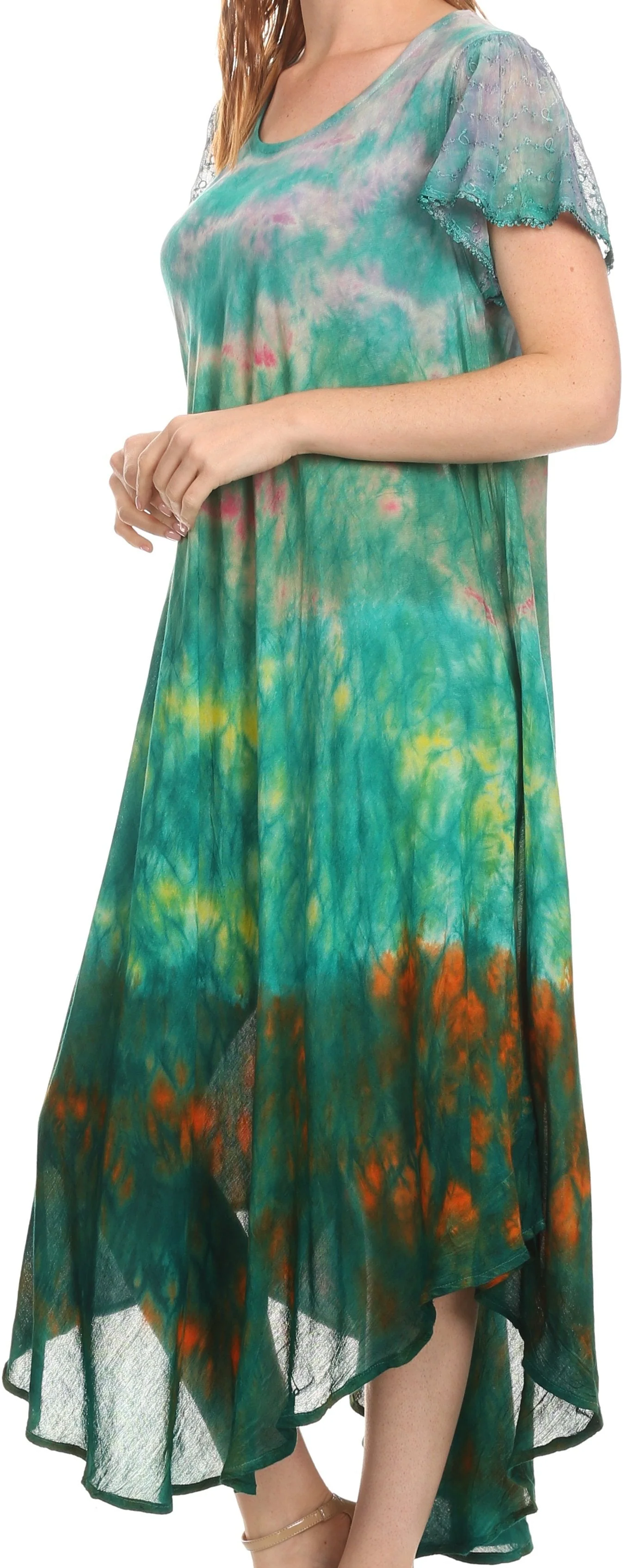 Sakkas Kaylaye Long Tie Dye Ombre Embroidered Cap Sleeve Caftan Dress / Cover Up - Image 9