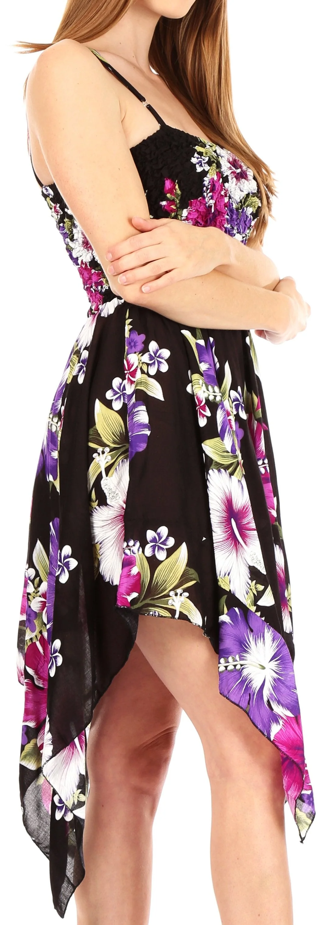 Sakkas Kiera Women's Tube Spaghetti Strap Floral Print Summer Casual Short Dress - Image 14