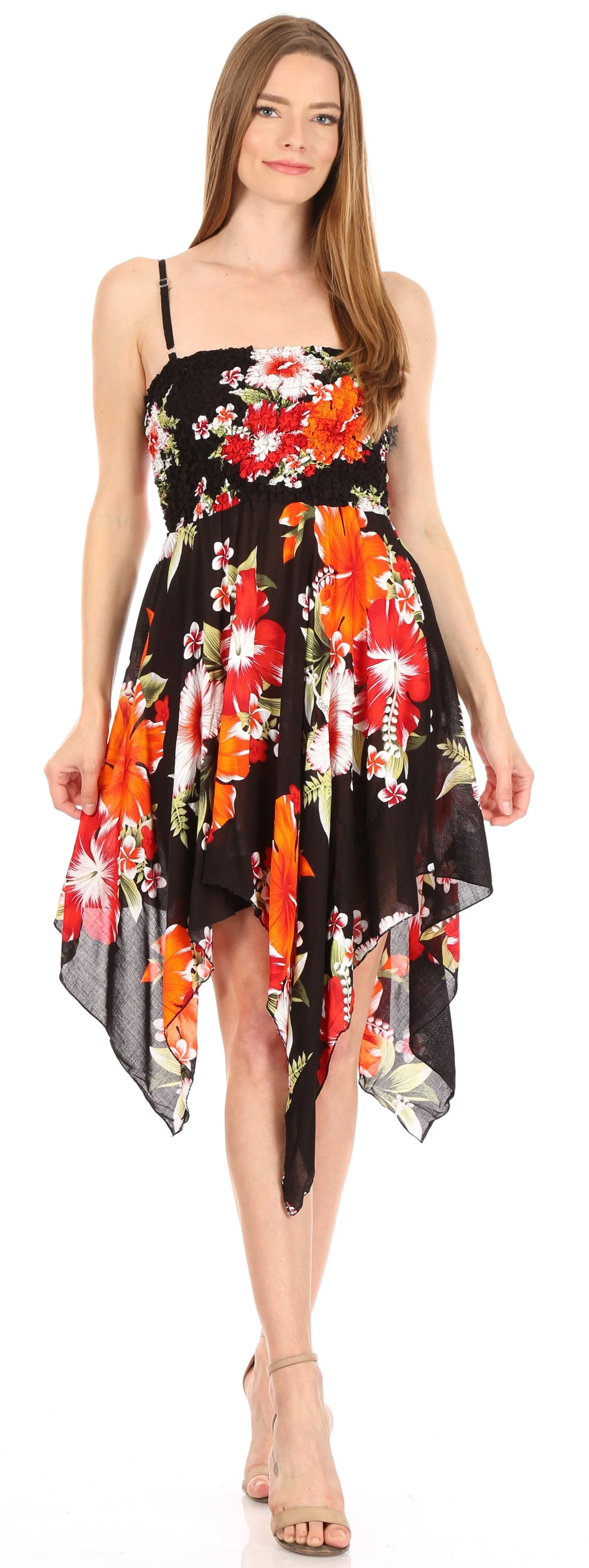 Sakkas Kiera Women's Tube Spaghetti Strap Floral Print Summer Casual Short Dress - Image 20