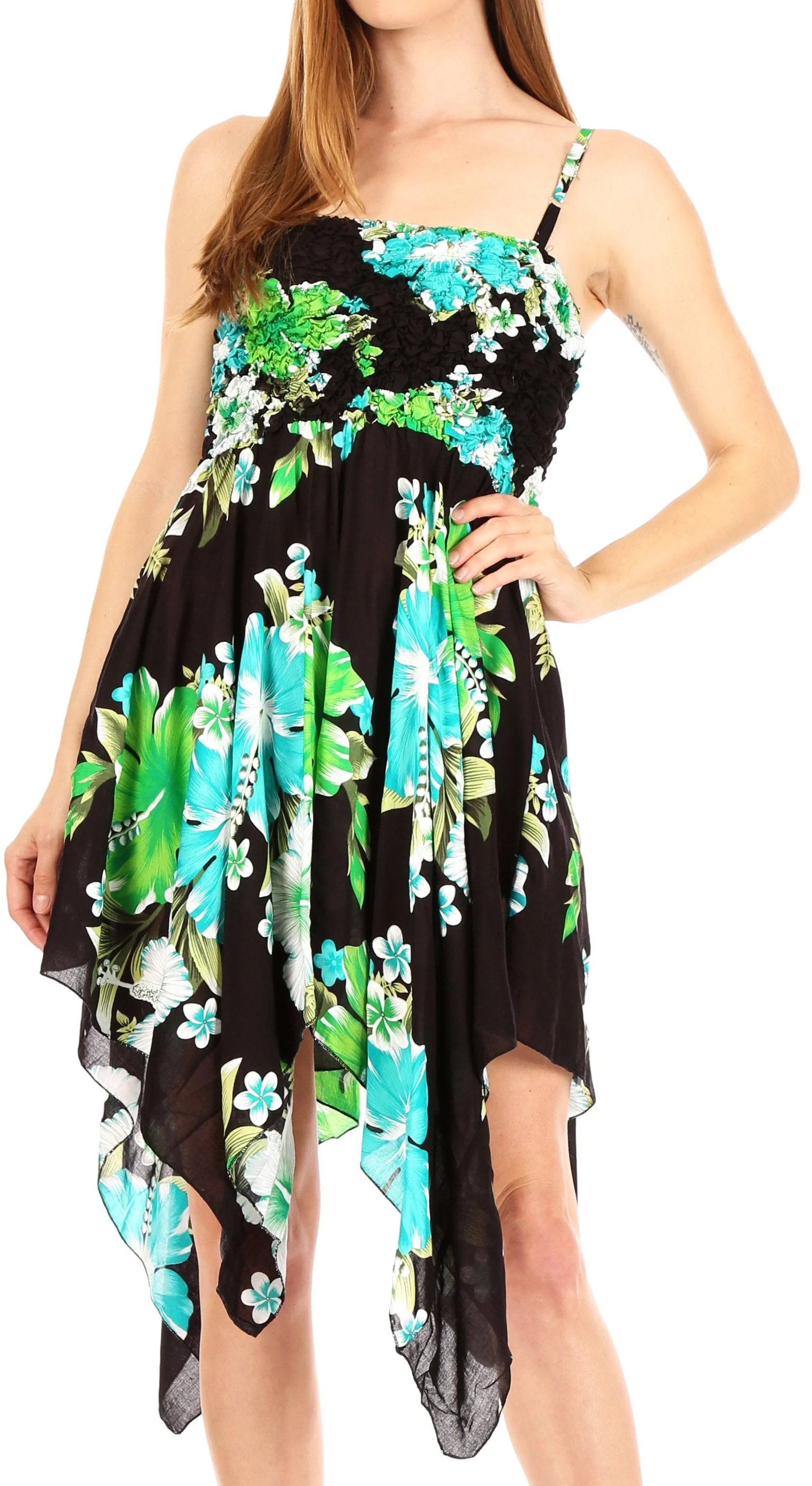 Sakkas Kiera Women's Tube Spaghetti Strap Floral Print Summer Casual Short Dress - Image 21