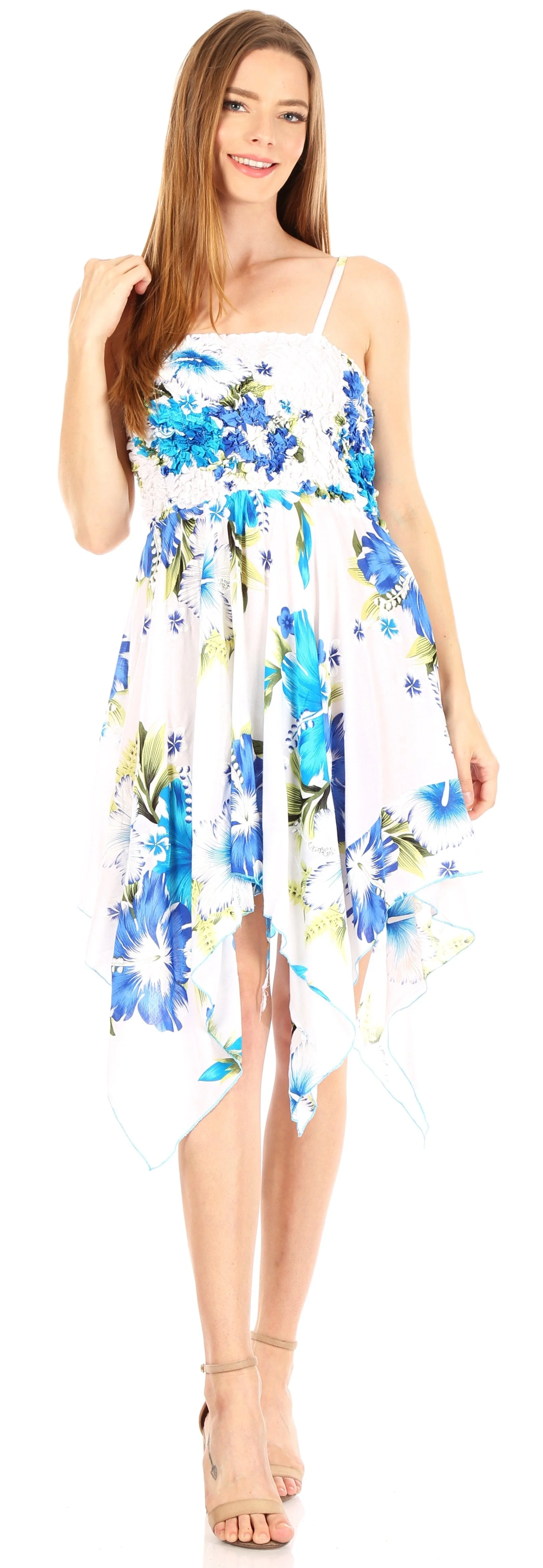 Sakkas Kiera Women's Tube Spaghetti Strap Floral Print Summer Casual Short Dress - Image 30