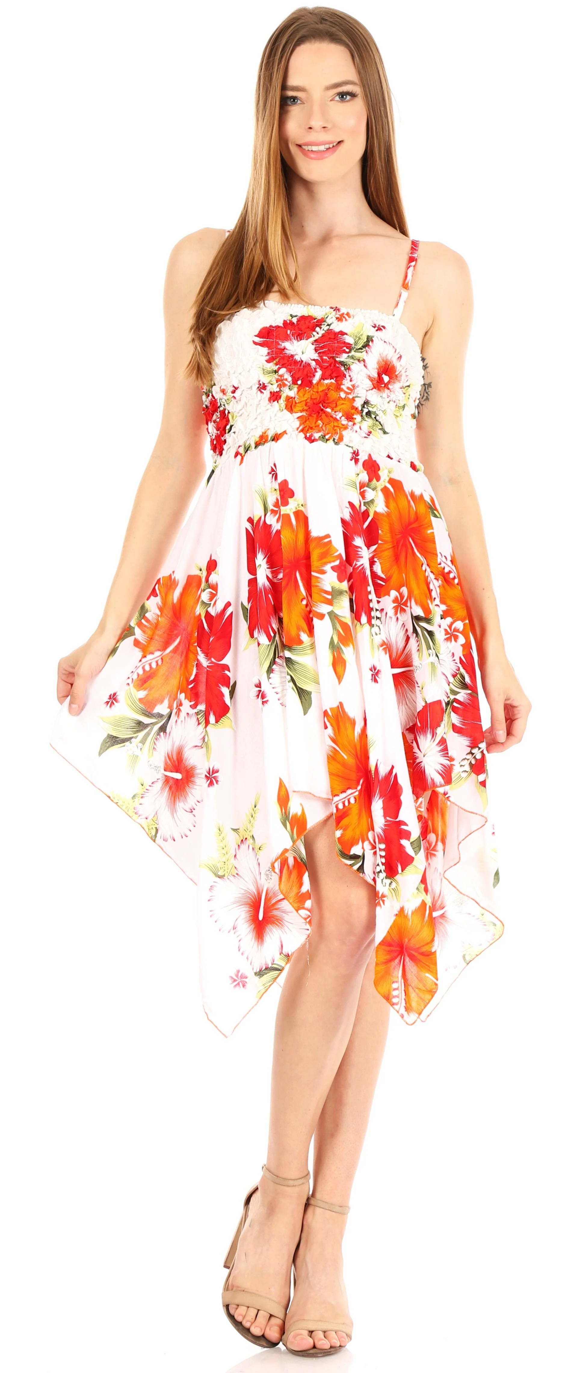 Sakkas Kiera Women's Tube Spaghetti Strap Floral Print Summer Casual Short Dress - Image 45