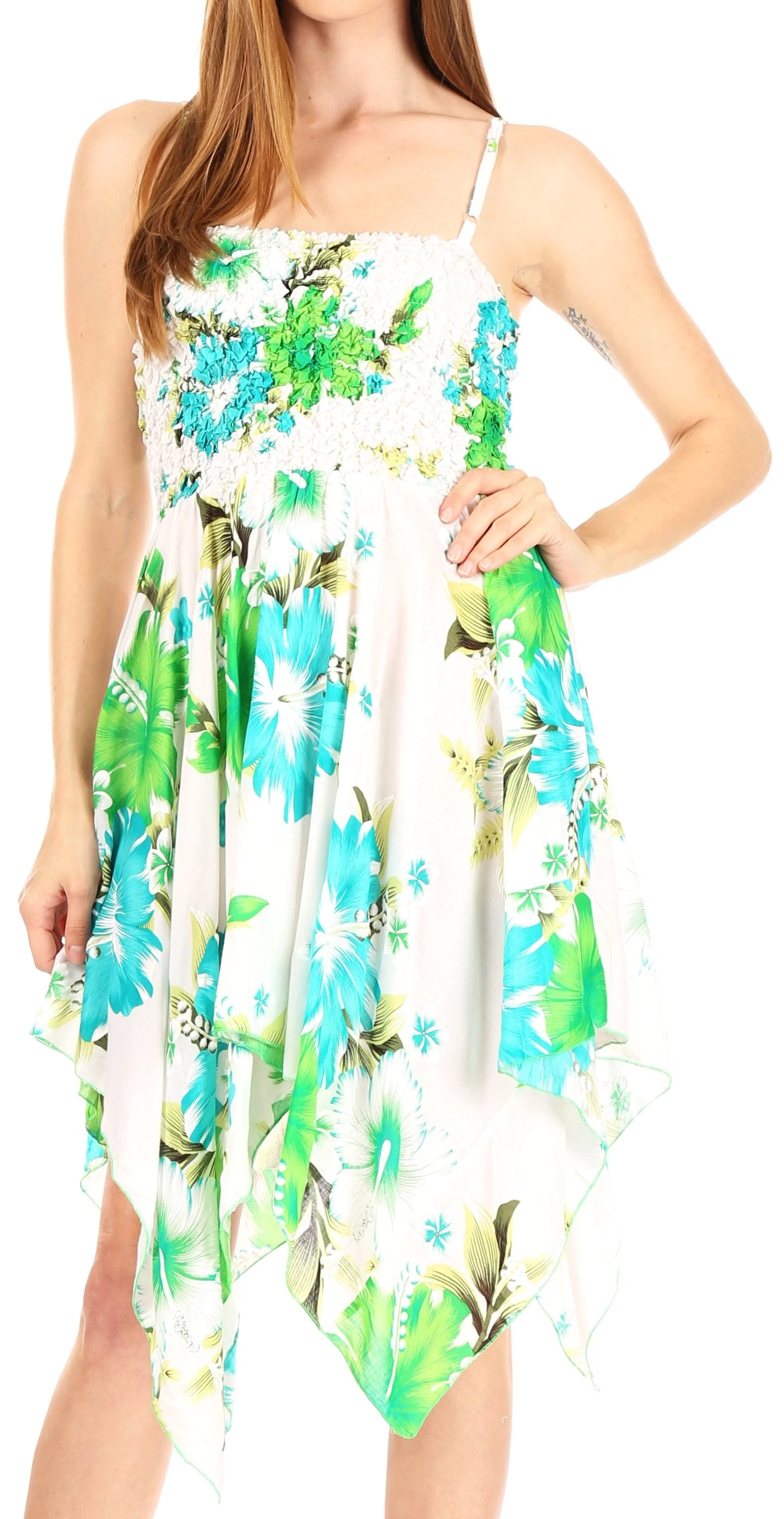 Sakkas Kiera Women's Tube Spaghetti Strap Floral Print Summer Casual Short Dress - Image 46