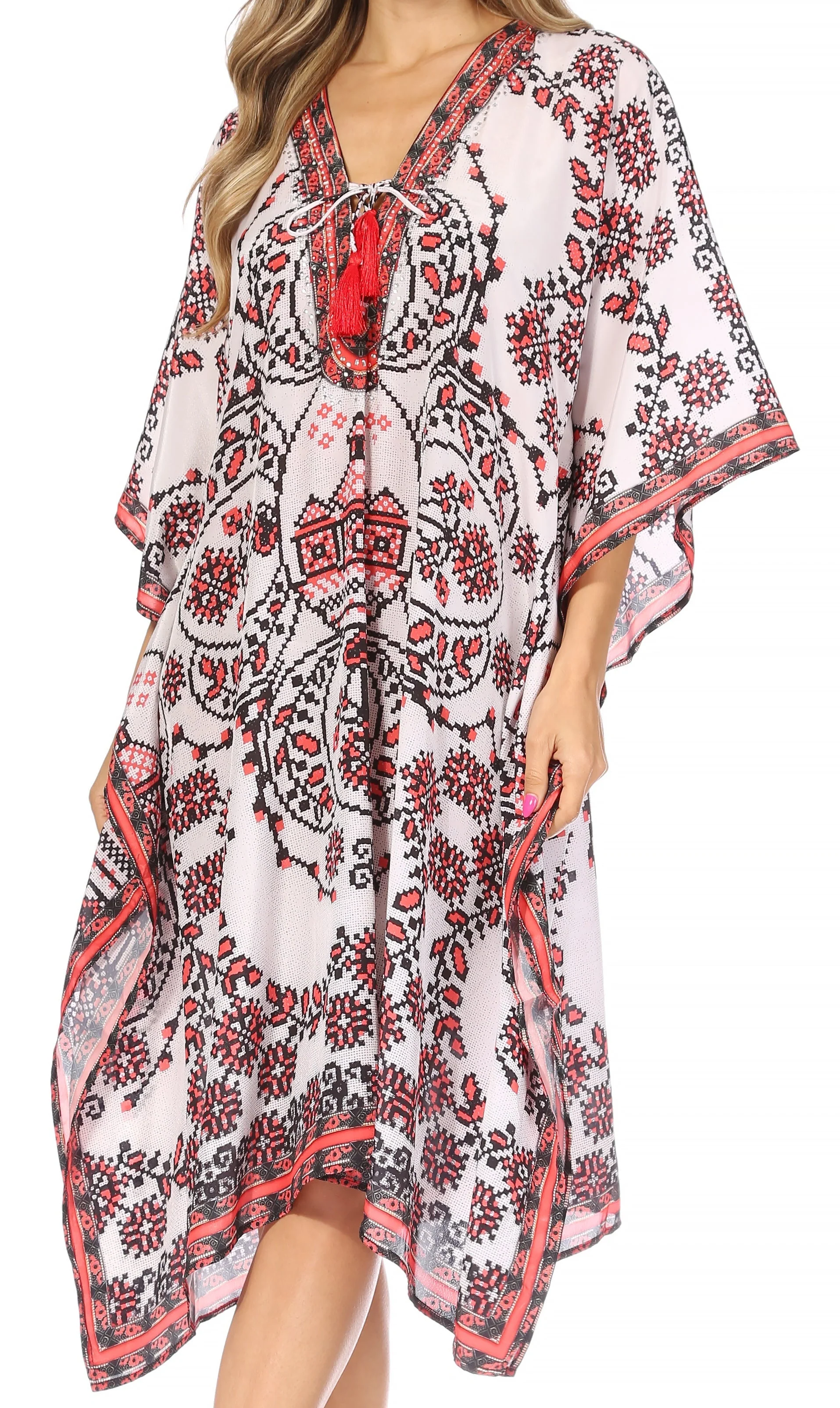 Sakkas Kristy Long Tall Lightweight Caftan Dress / Cover Up With V-Neck Jewels - Image 101