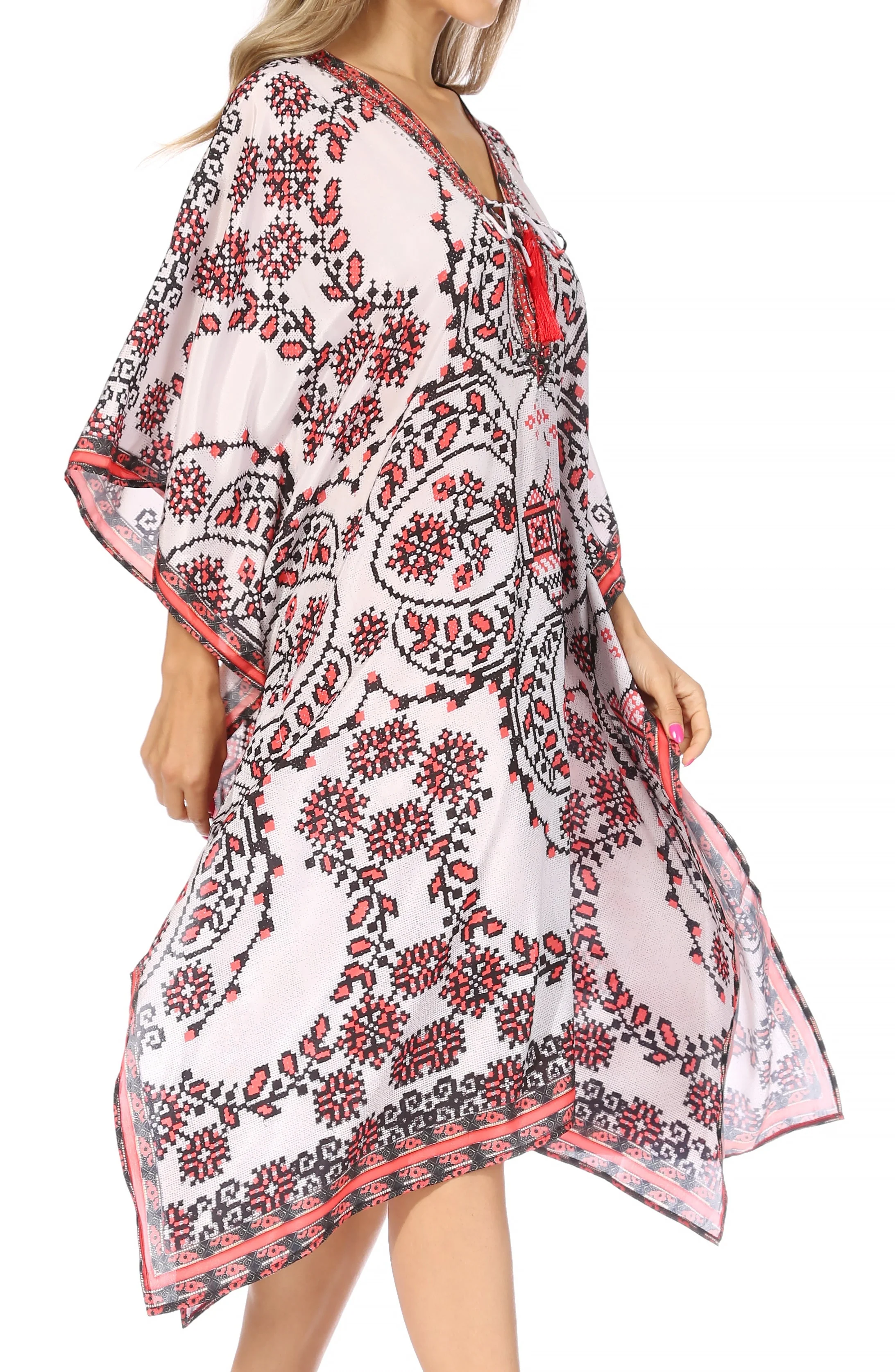 Sakkas Kristy Long Tall Lightweight Caftan Dress / Cover Up With V-Neck Jewels - Image 104