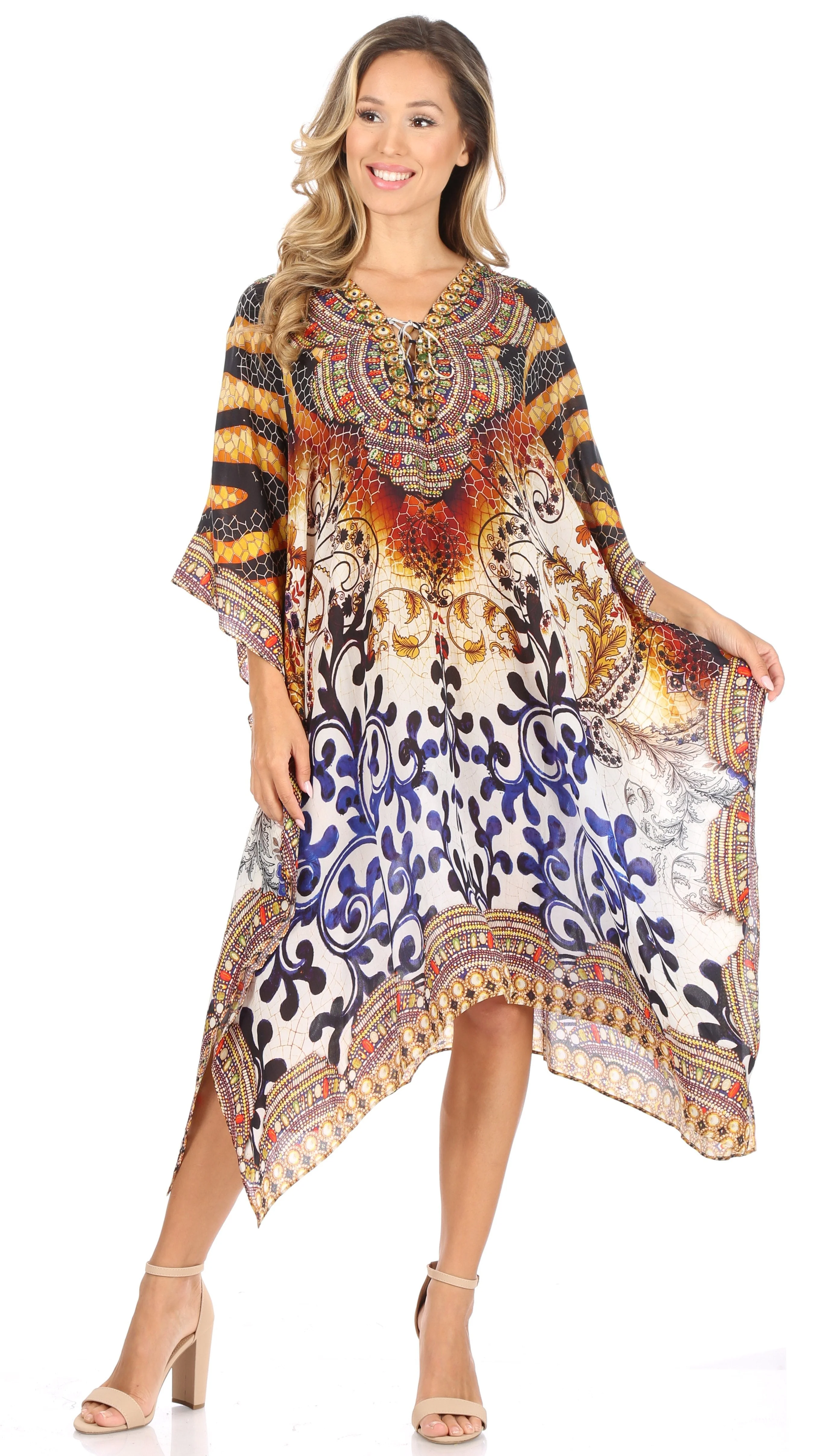 Sakkas Kristy Long Tall Lightweight Caftan Dress / Cover Up With V-Neck Jewels - Image 110