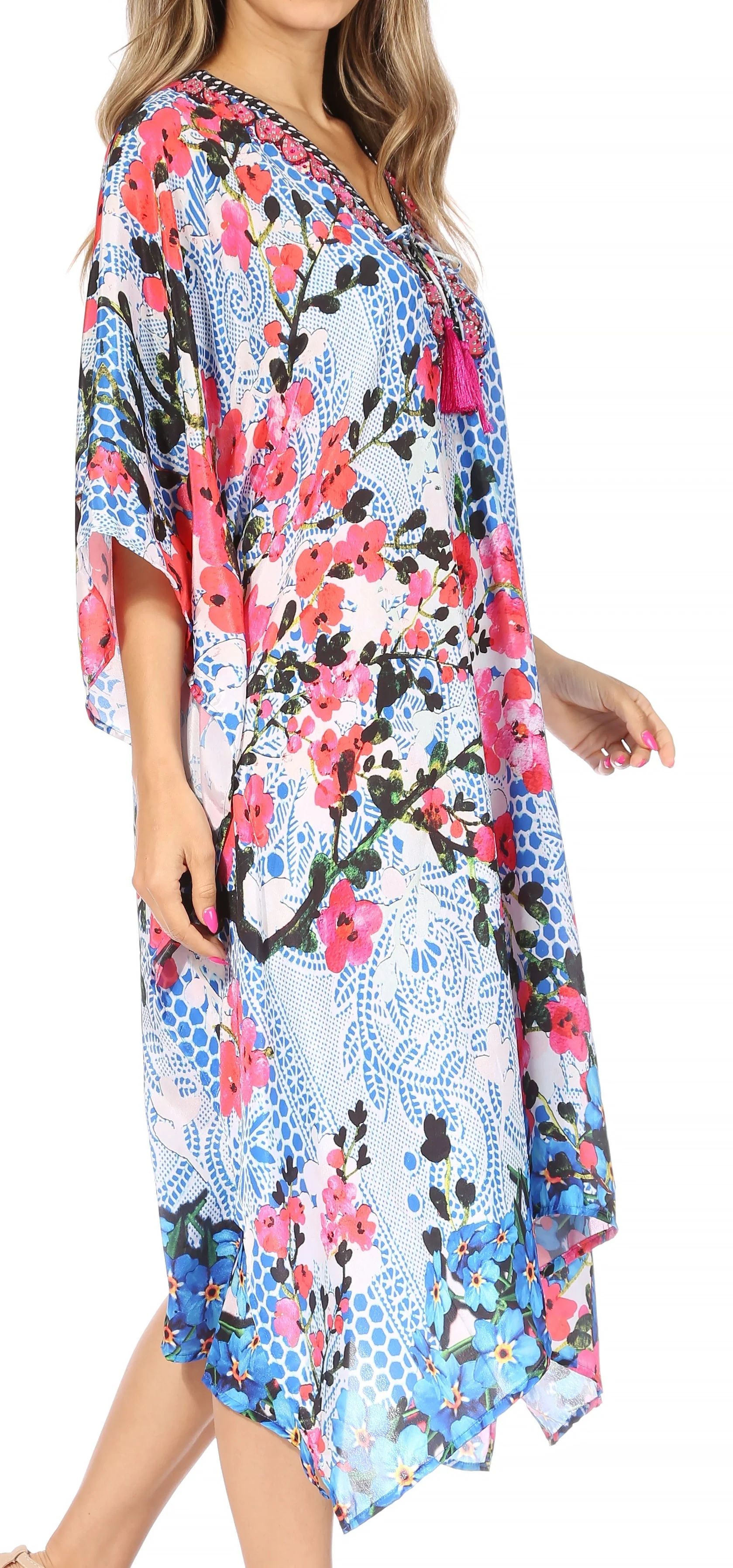 Sakkas Kristy Long Tall Lightweight Caftan Dress / Cover Up With V-Neck Jewels - Image 114