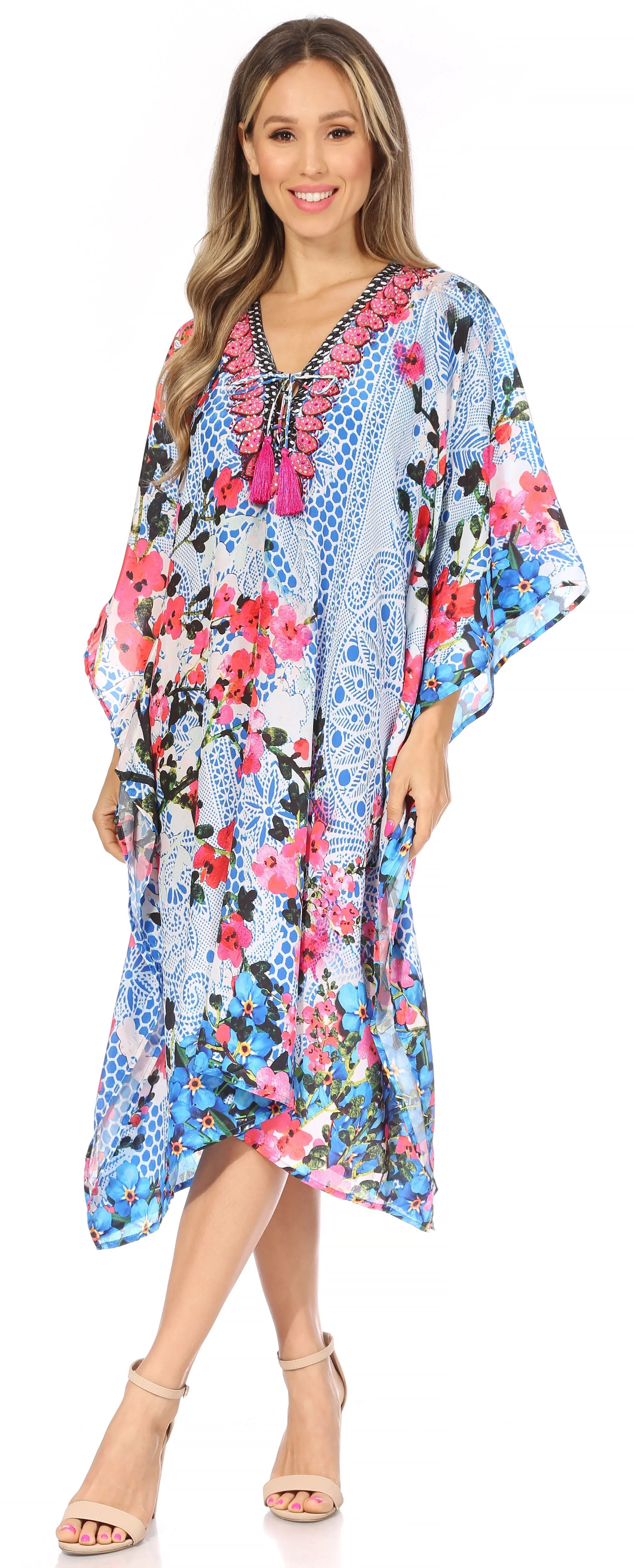 Sakkas Kristy Long Tall Lightweight Caftan Dress / Cover Up With V-Neck Jewels - Image 115