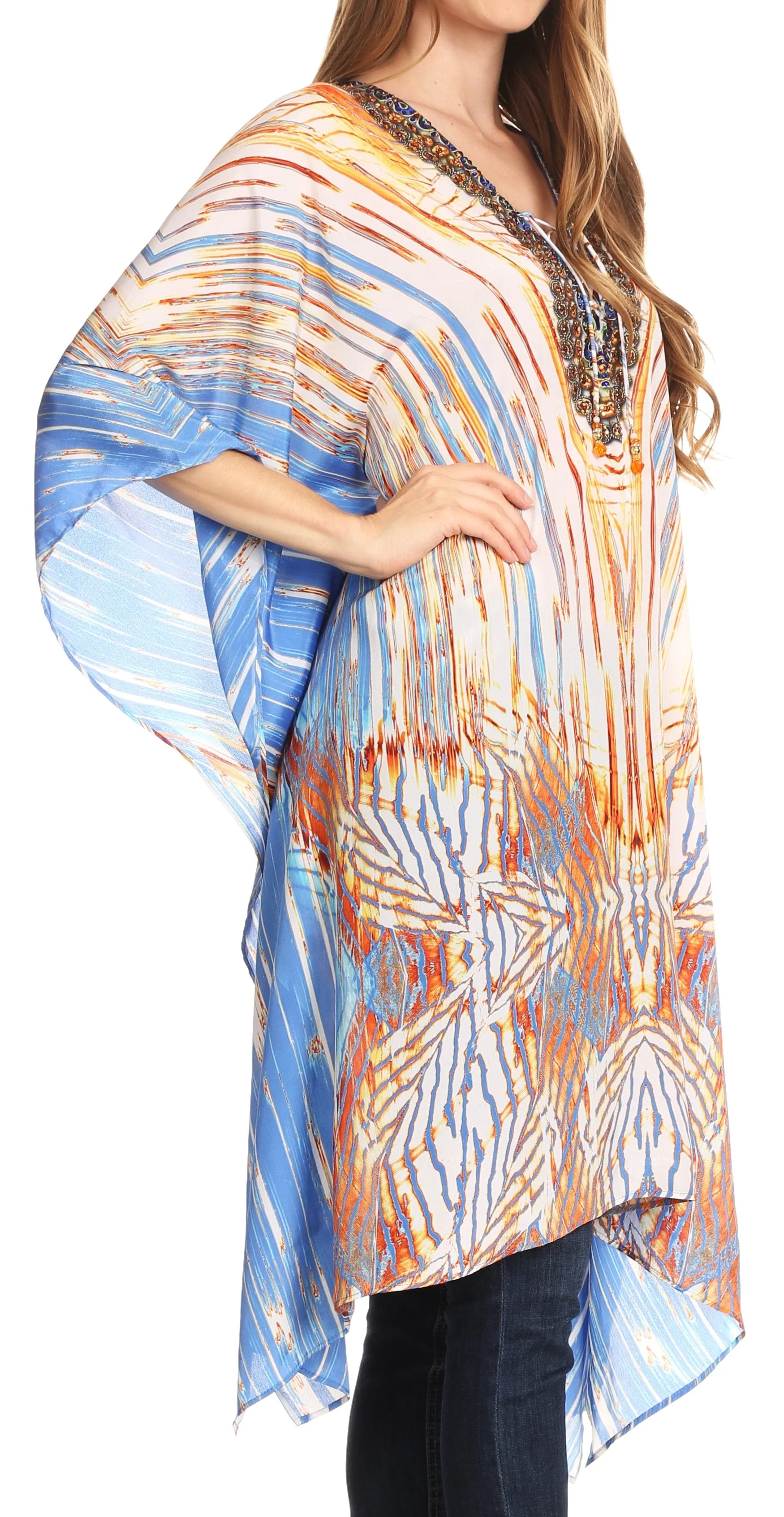 Sakkas Kristy Long Tall Lightweight Caftan Dress / Cover Up With V-Neck Jewels - Image 119