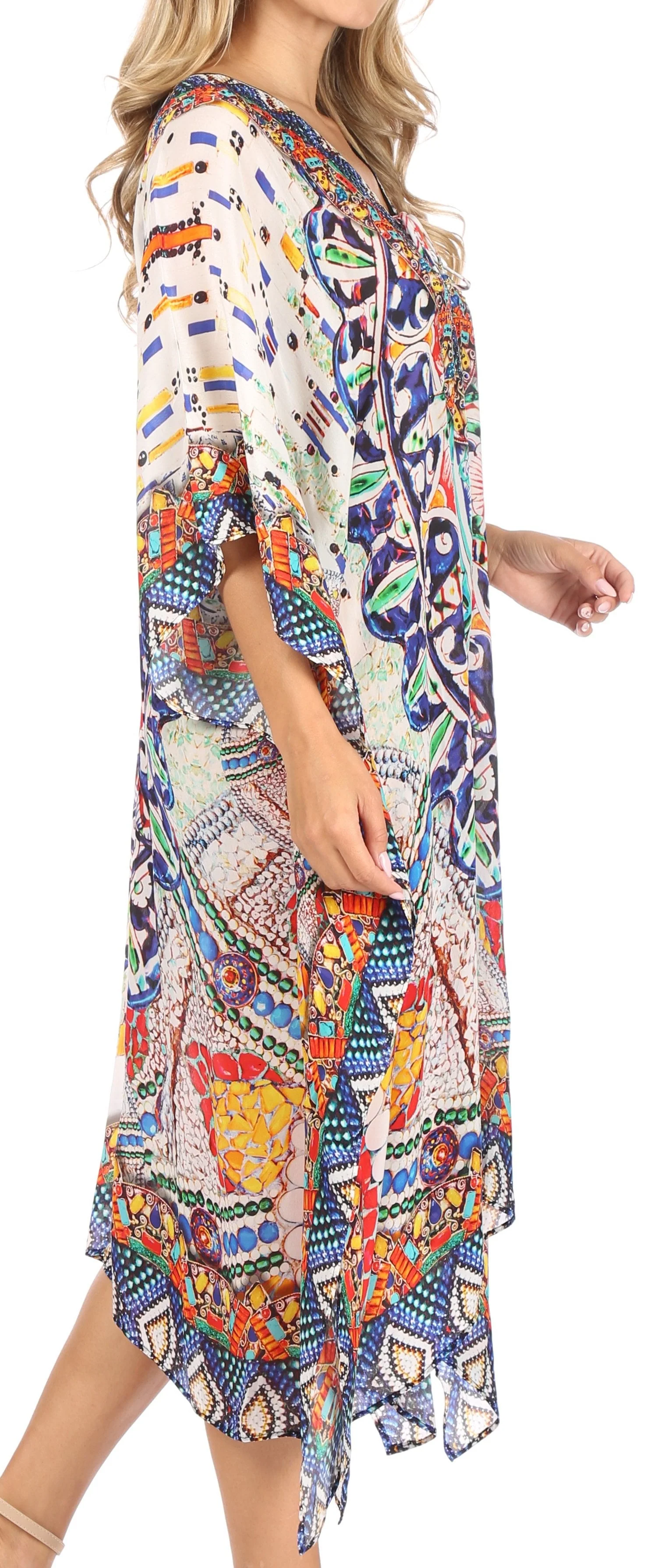 Sakkas Kristy Long Tall Lightweight Caftan Dress / Cover Up With V-Neck Jewels - Image 124