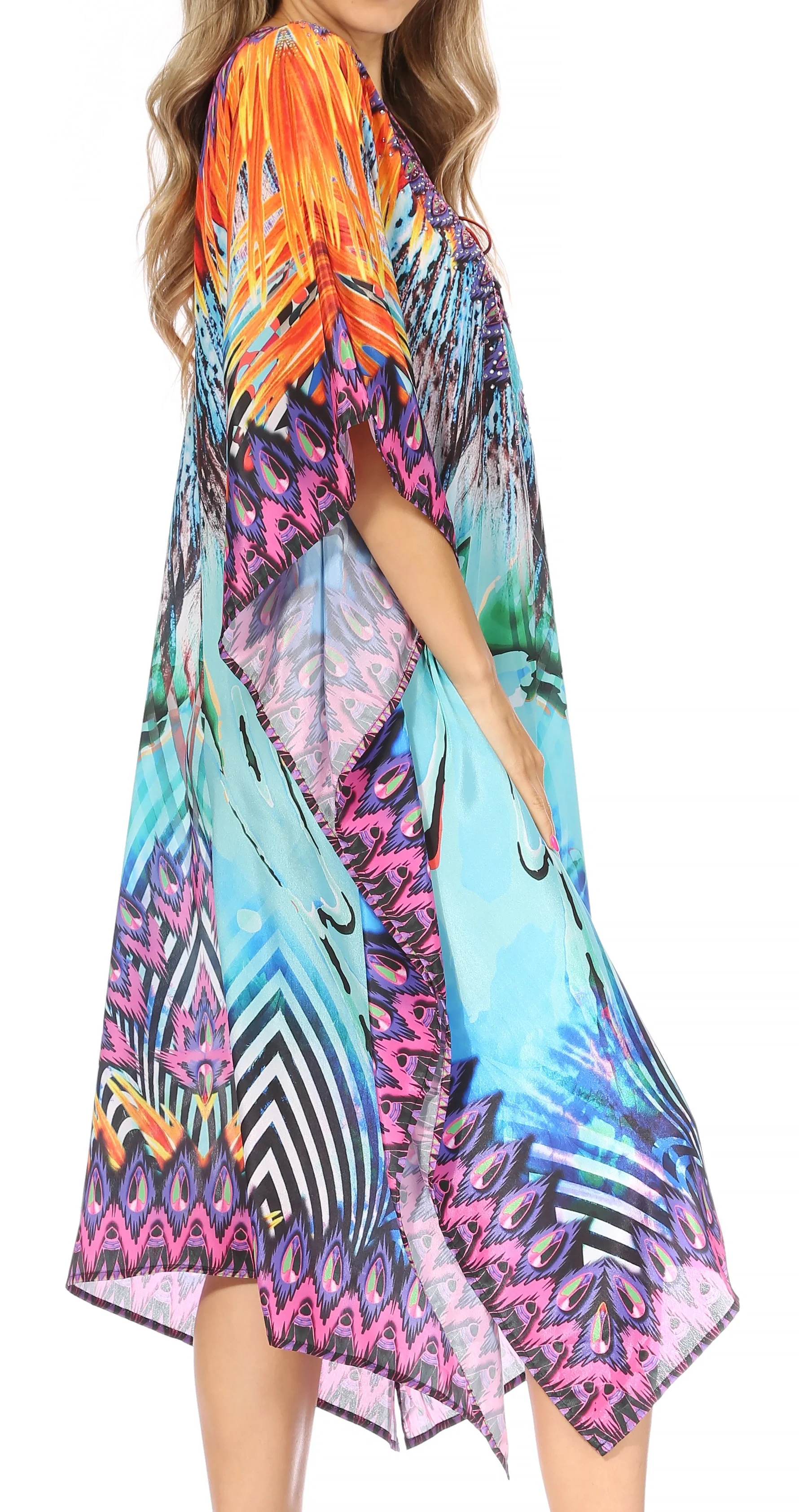 Sakkas Kristy Long Tall Lightweight Caftan Dress / Cover Up With V-Neck Jewels - Image 129