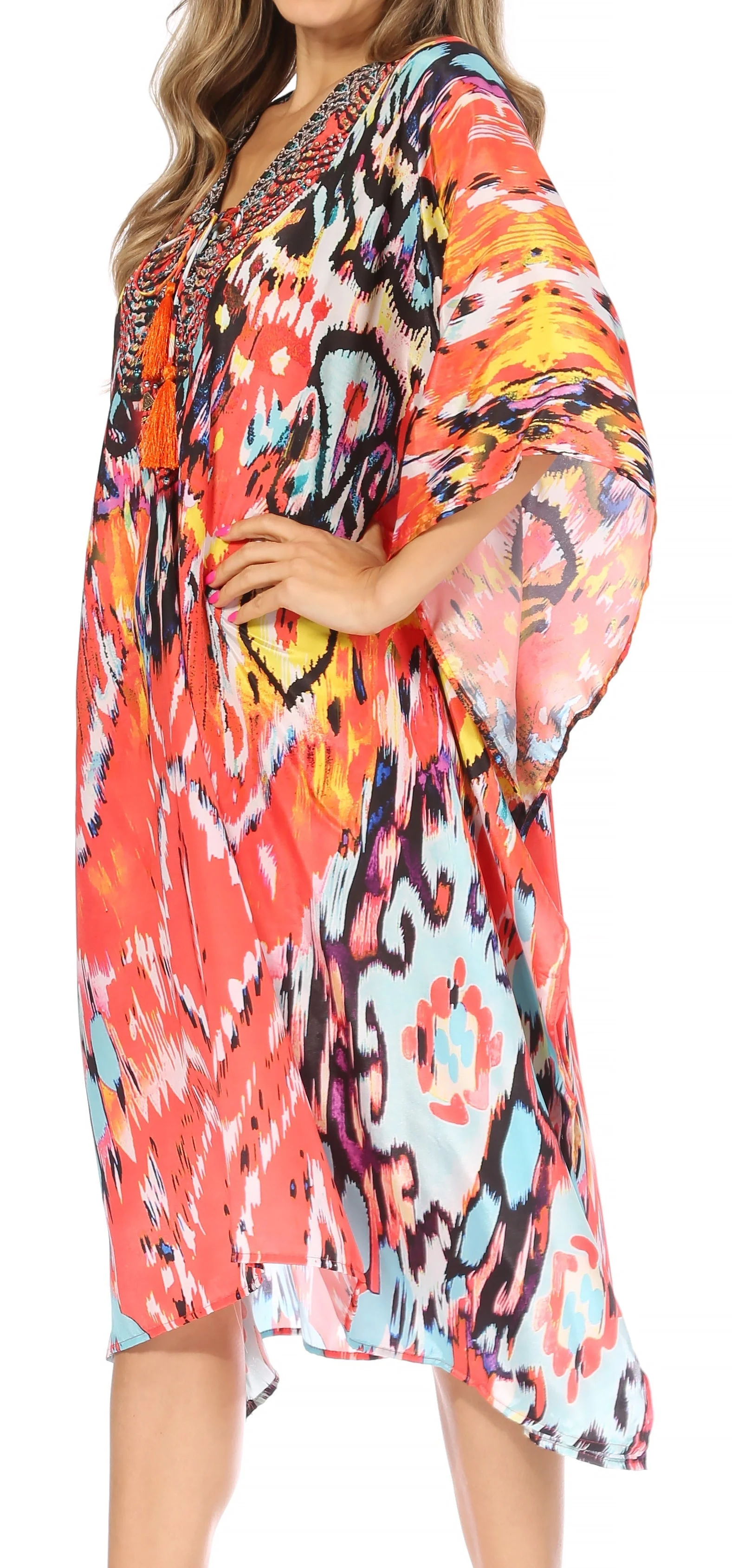 Sakkas Kristy Long Tall Lightweight Caftan Dress / Cover Up With V-Neck Jewels - Image 133