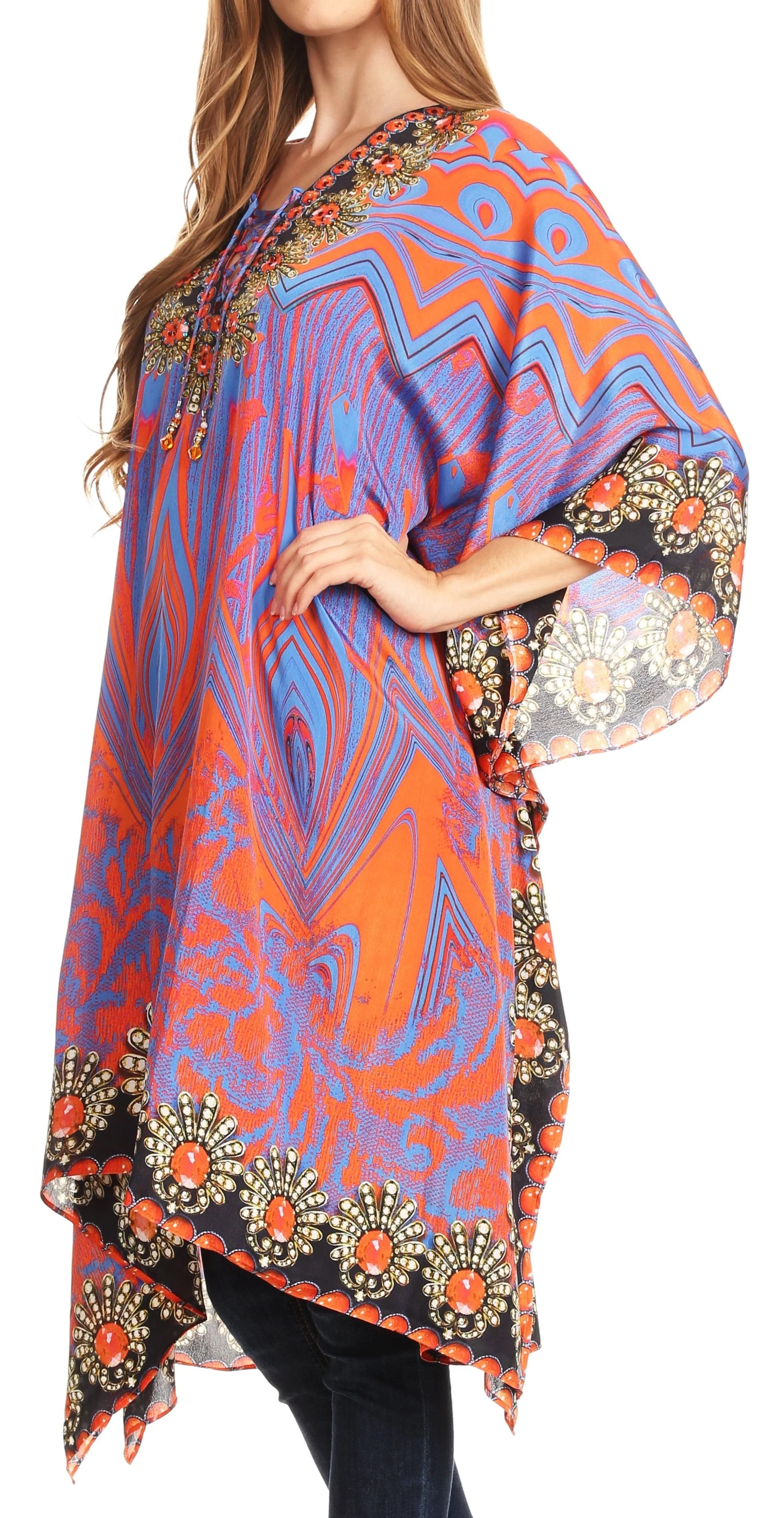 Sakkas Kristy Long Tall Lightweight Caftan Dress / Cover Up With V-Neck Jewels - Image 138