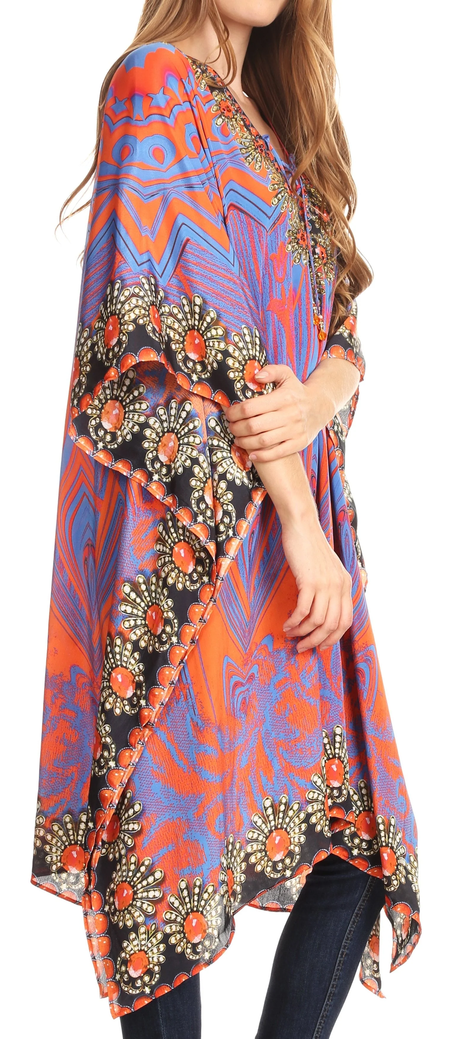 Sakkas Kristy Long Tall Lightweight Caftan Dress / Cover Up With V-Neck Jewels - Image 139