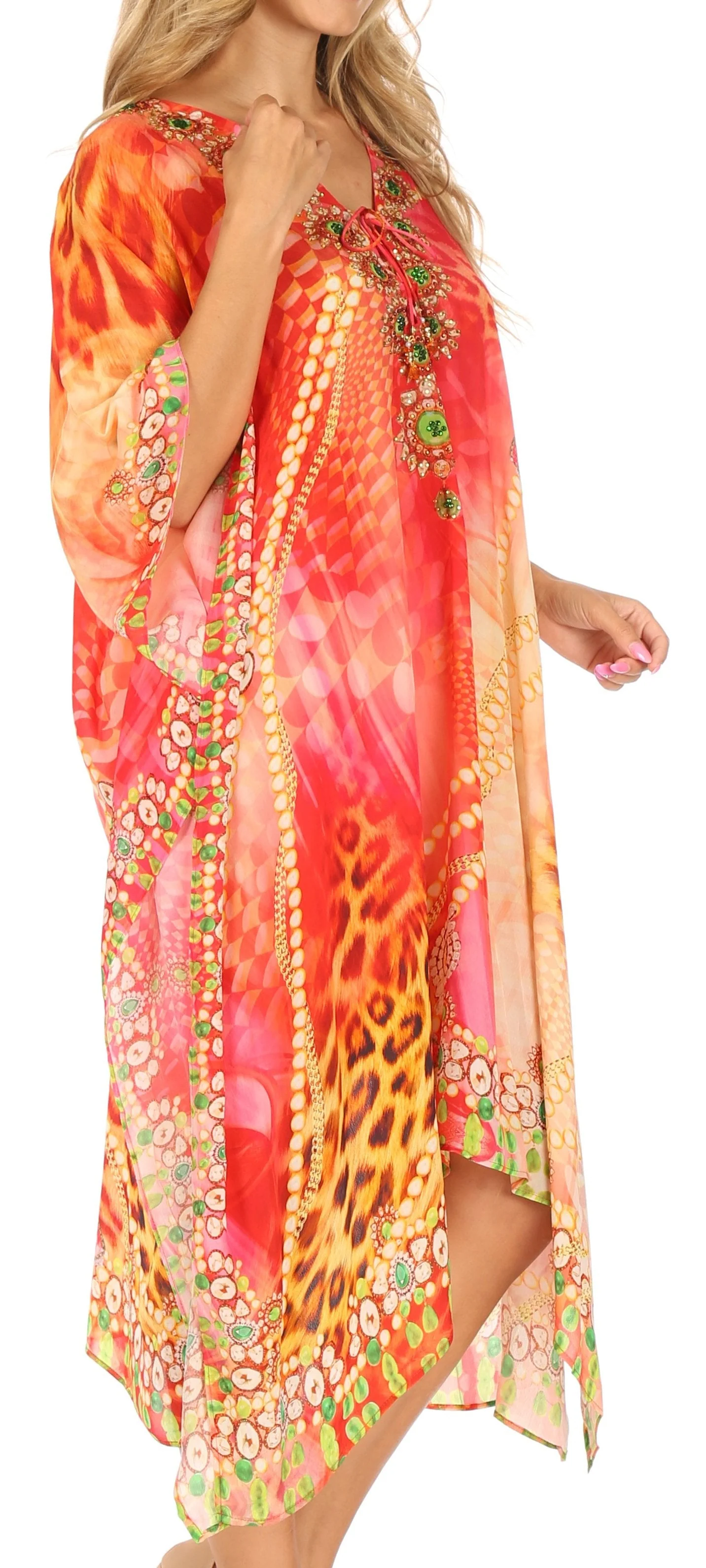 Sakkas Kristy Long Tall Lightweight Caftan Dress / Cover Up With V-Neck Jewels - Image 14