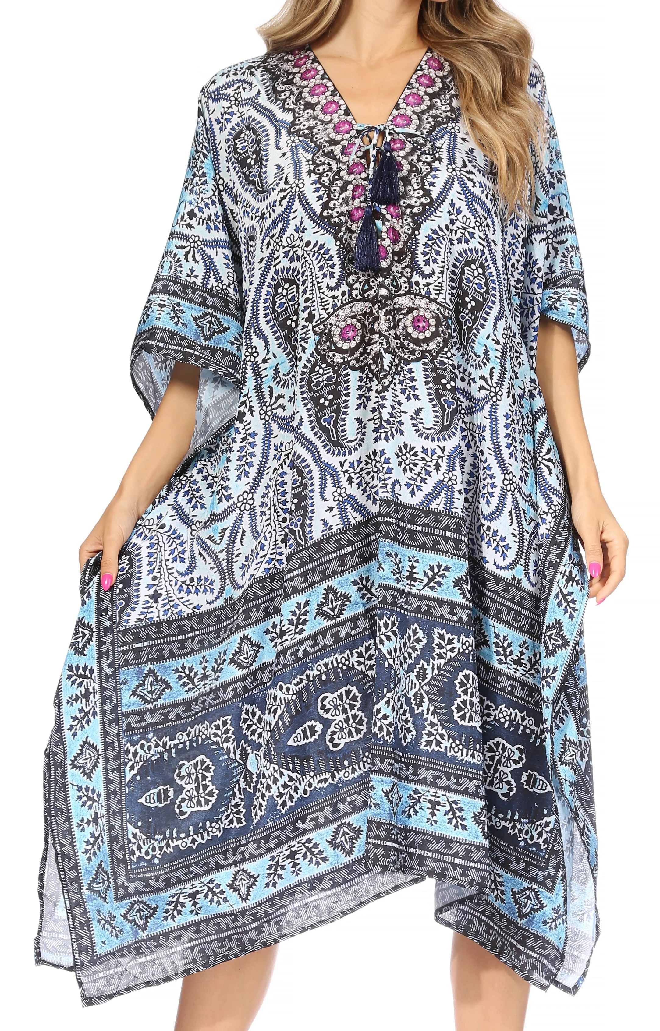 Sakkas Kristy Long Tall Lightweight Caftan Dress / Cover Up With V-Neck Jewels - Image 146