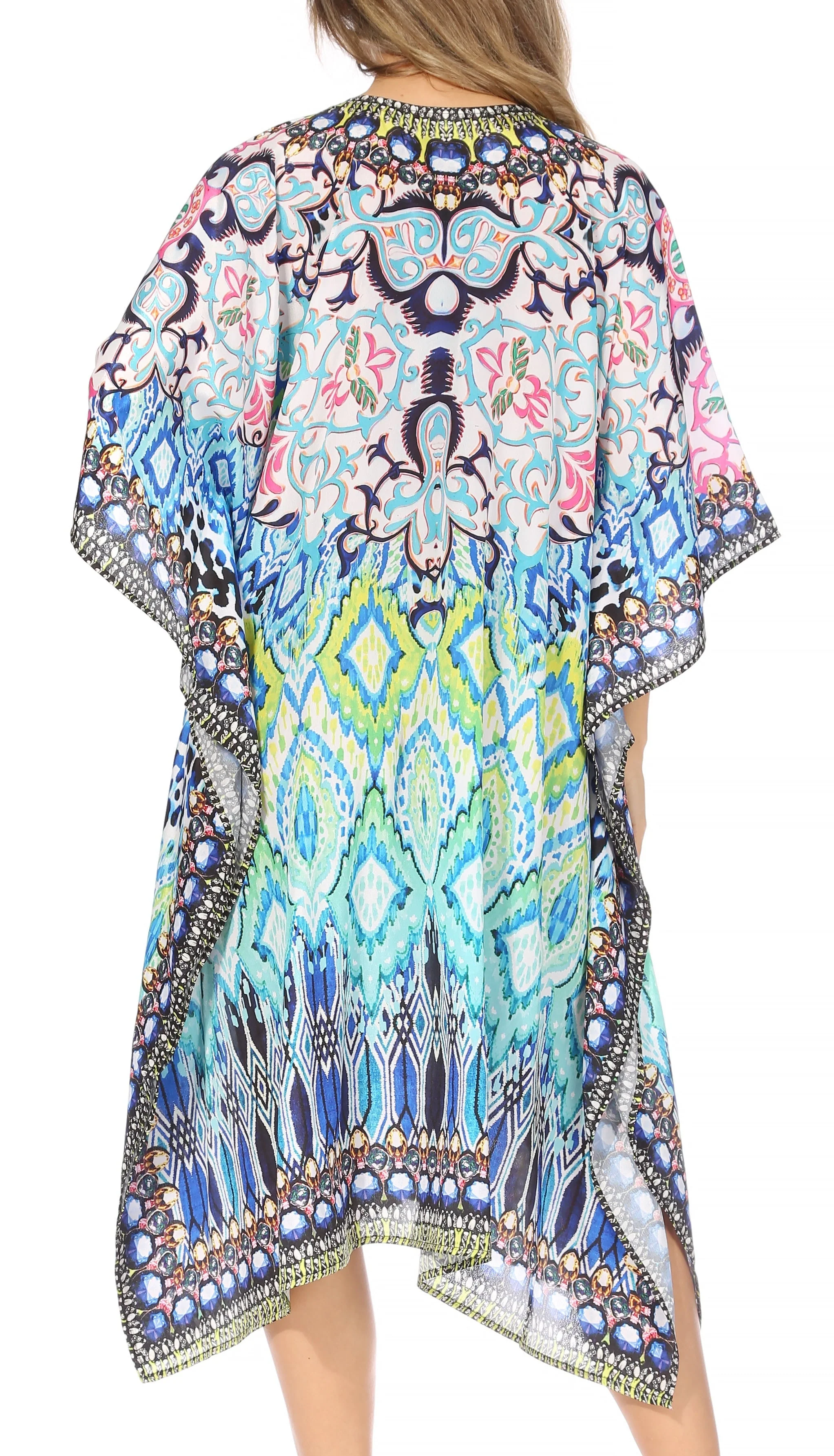 Sakkas Kristy Long Tall Lightweight Caftan Dress / Cover Up With V-Neck Jewels - Image 157