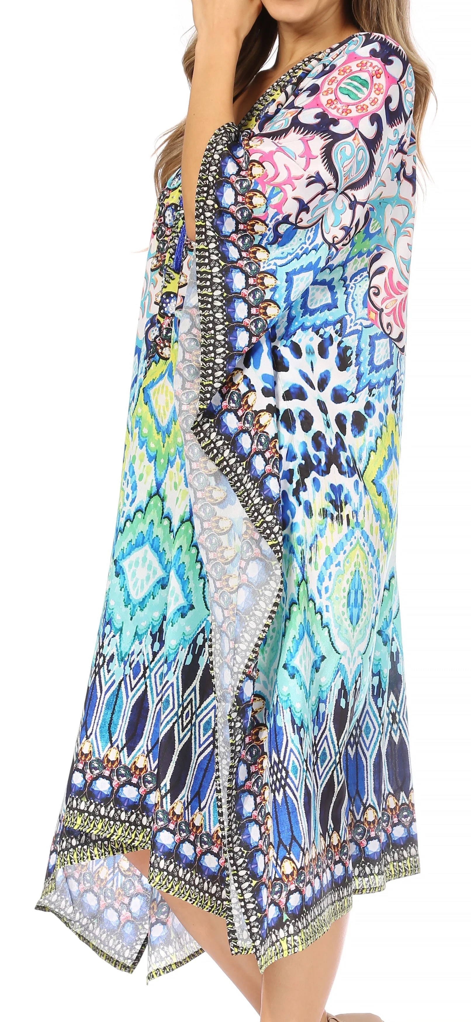Sakkas Kristy Long Tall Lightweight Caftan Dress / Cover Up With V-Neck Jewels - Image 158