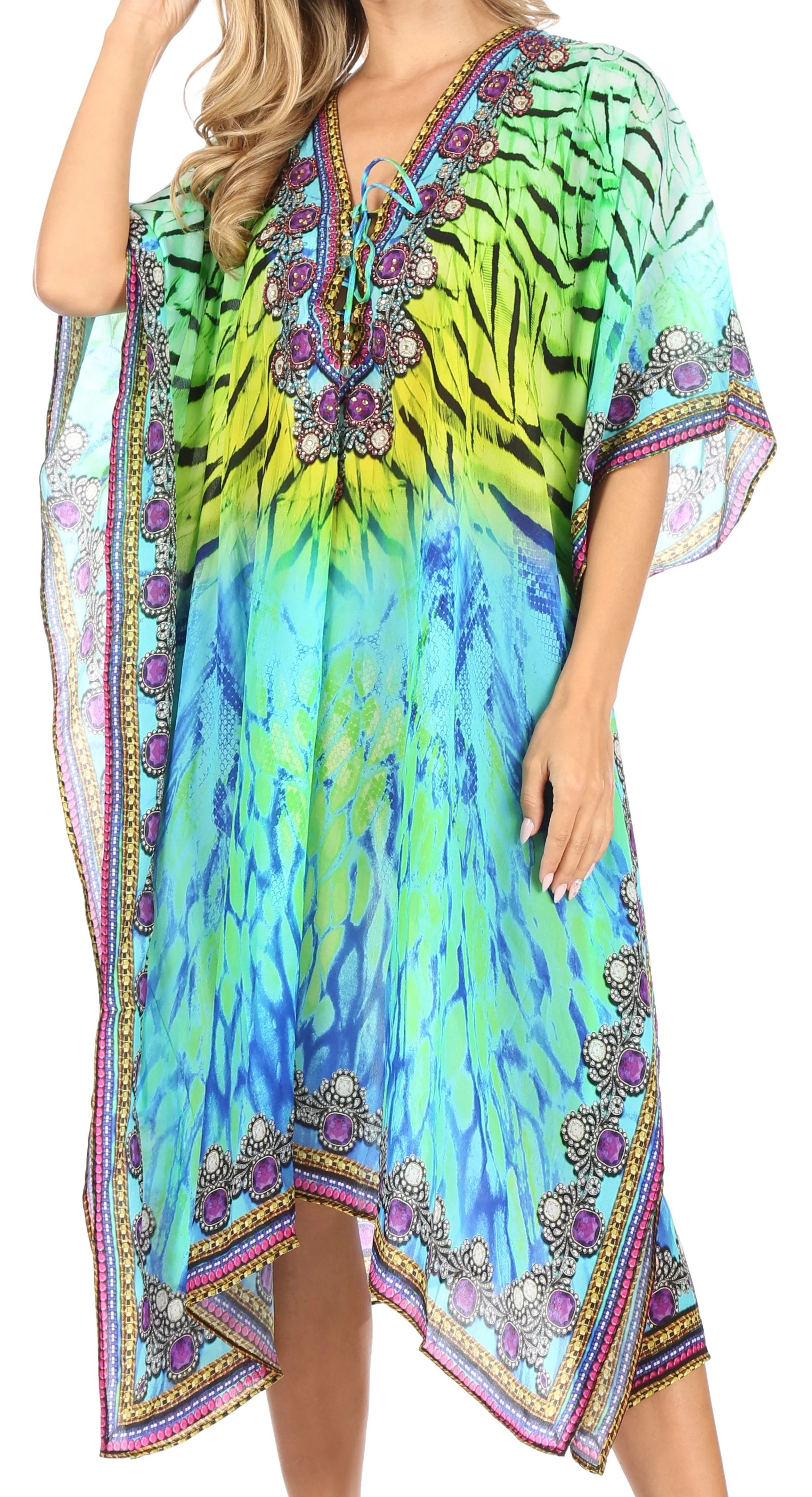 Sakkas Kristy Long Tall Lightweight Caftan Dress / Cover Up With V-Neck Jewels - Image 16