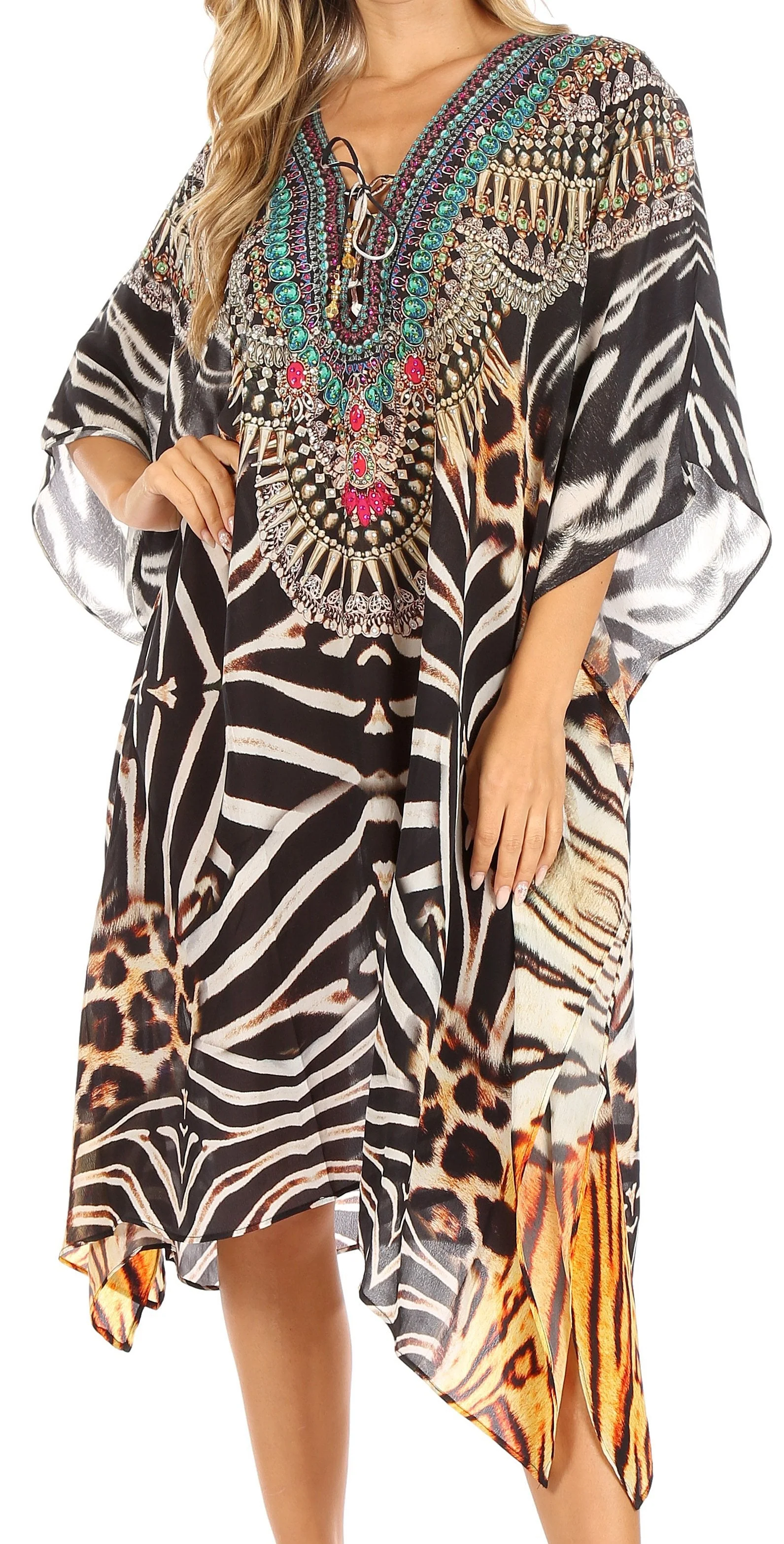 Sakkas Kristy Long Tall Lightweight Caftan Dress / Cover Up With V-Neck Jewels - Image 161