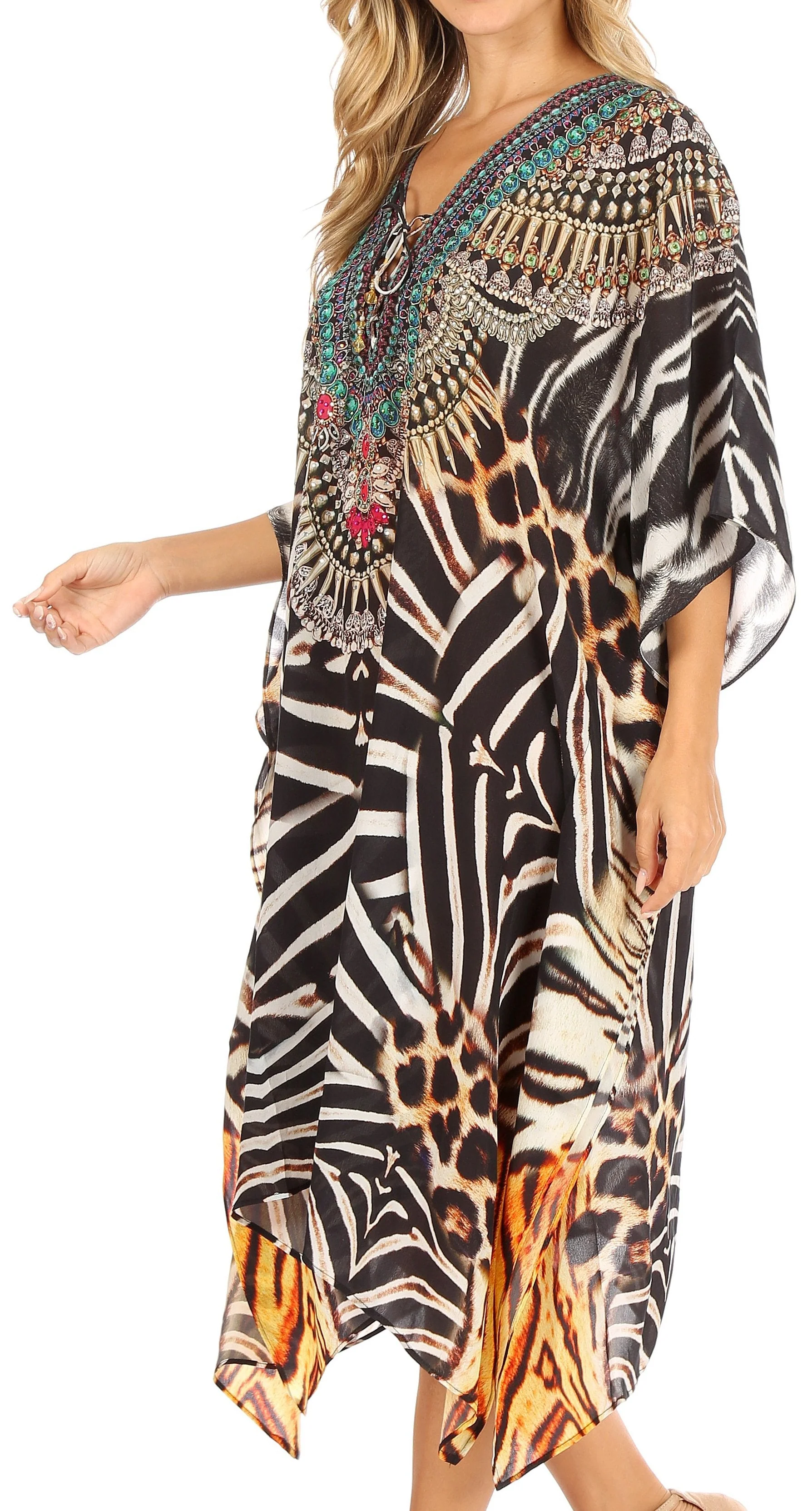 Sakkas Kristy Long Tall Lightweight Caftan Dress / Cover Up With V-Neck Jewels - Image 163