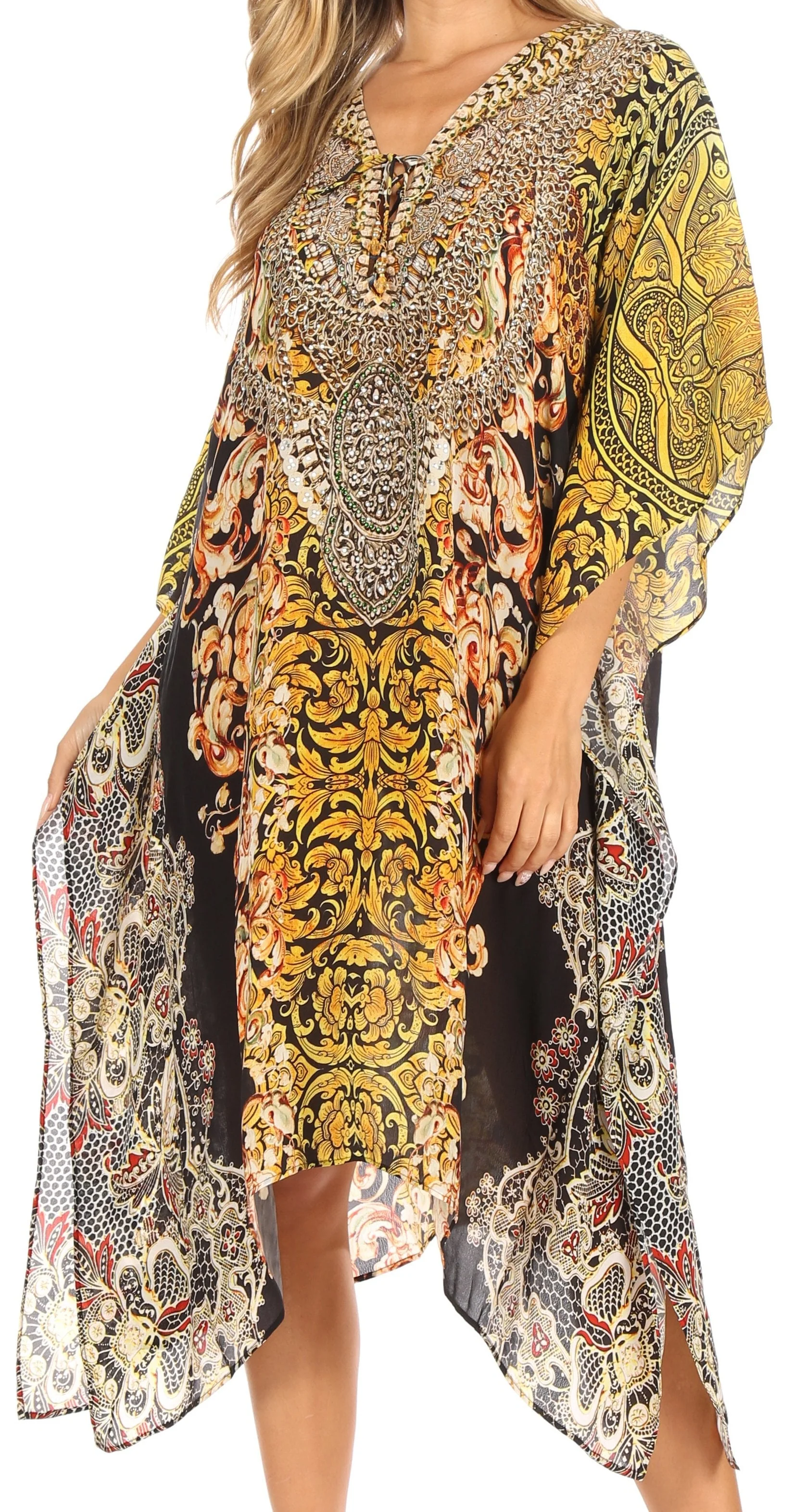 Sakkas Kristy Long Tall Lightweight Caftan Dress / Cover Up With V-Neck Jewels - Image 171