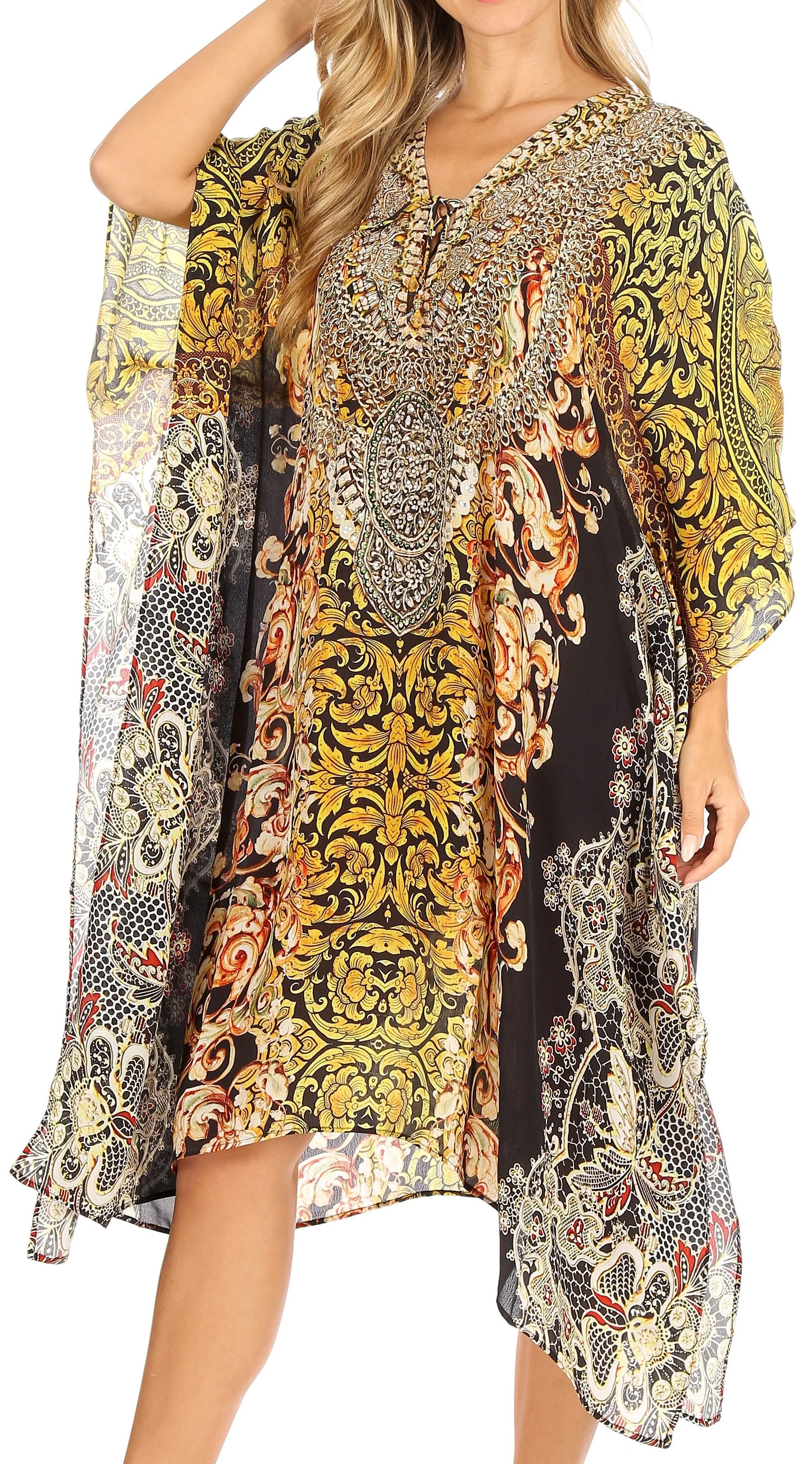 Sakkas Kristy Long Tall Lightweight Caftan Dress / Cover Up With V-Neck Jewels - Image 173