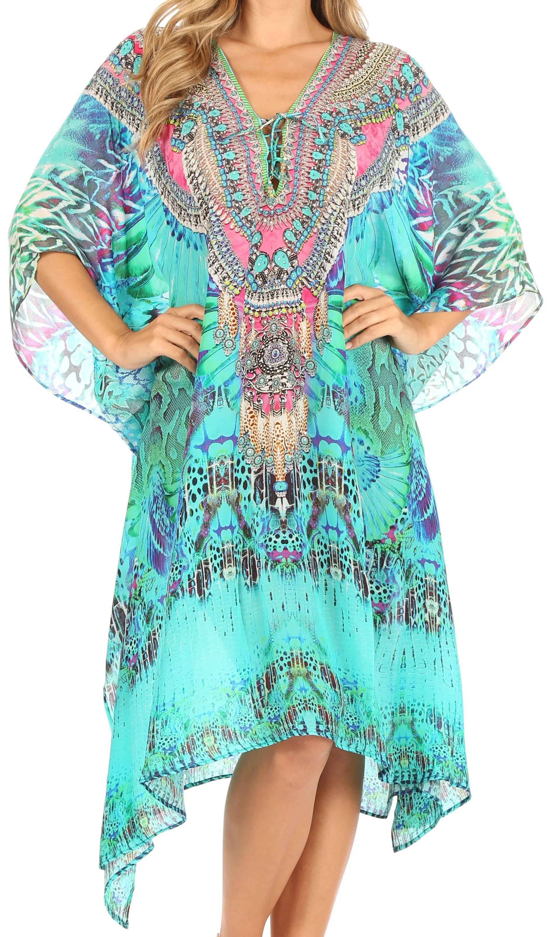 Sakkas Kristy Long Tall Lightweight Caftan Dress / Cover Up With V-Neck Jewels - Image 176
