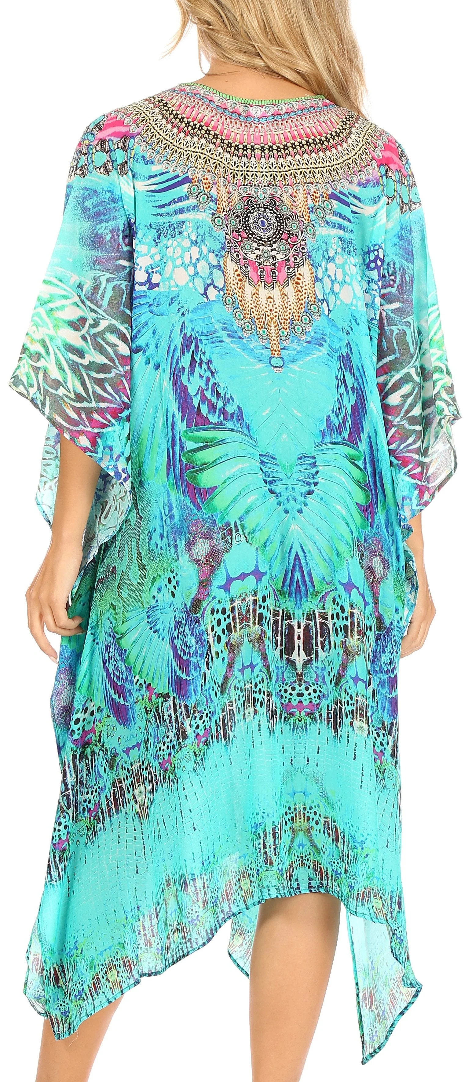 Sakkas Kristy Long Tall Lightweight Caftan Dress / Cover Up With V-Neck Jewels - Image 177