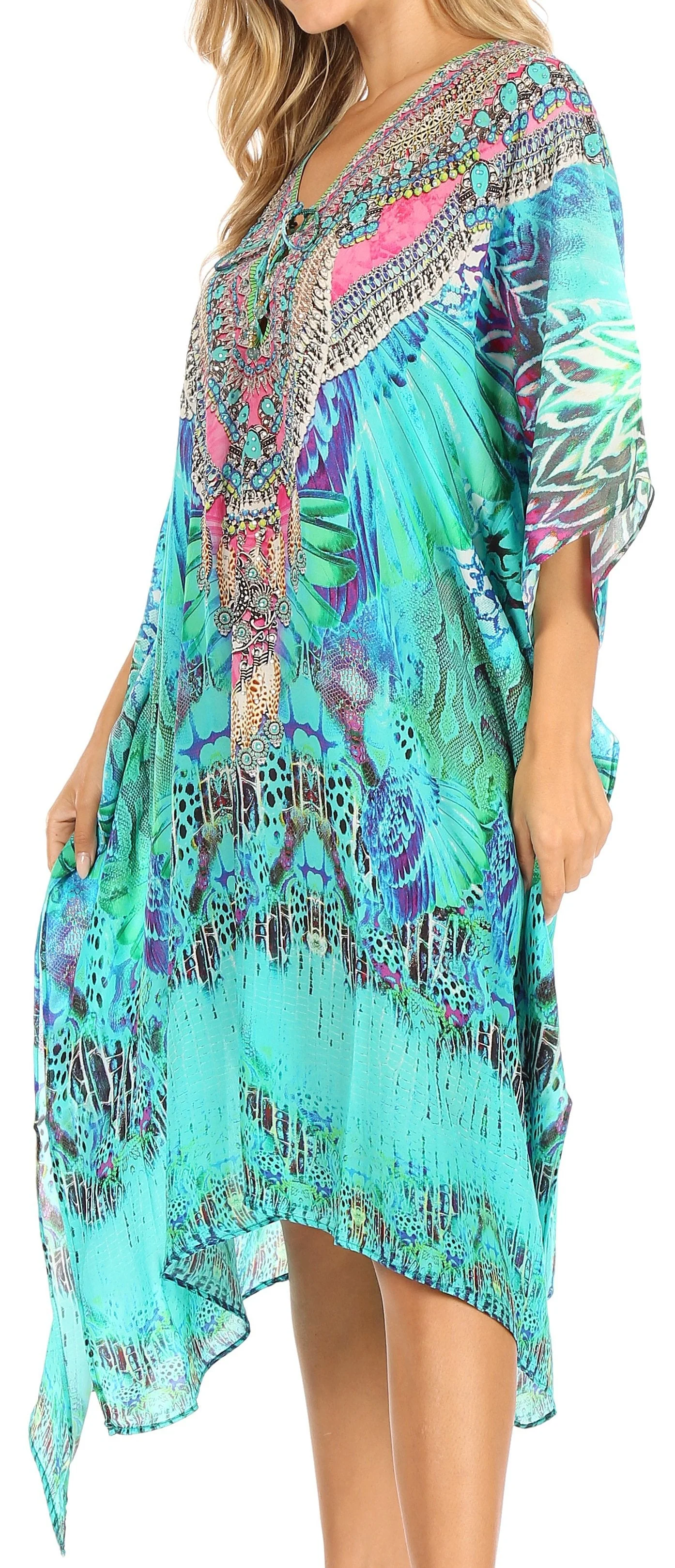 Sakkas Kristy Long Tall Lightweight Caftan Dress / Cover Up With V-Neck Jewels - Image 178