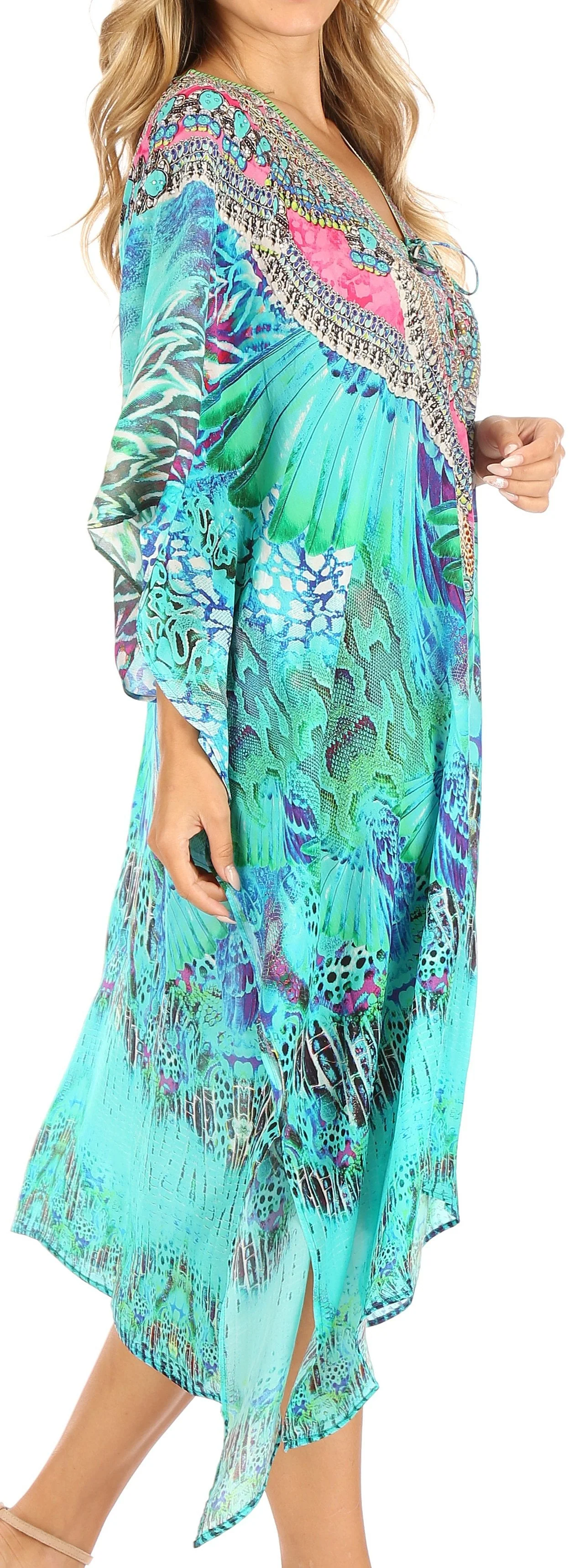 Sakkas Kristy Long Tall Lightweight Caftan Dress / Cover Up With V-Neck Jewels - Image 179